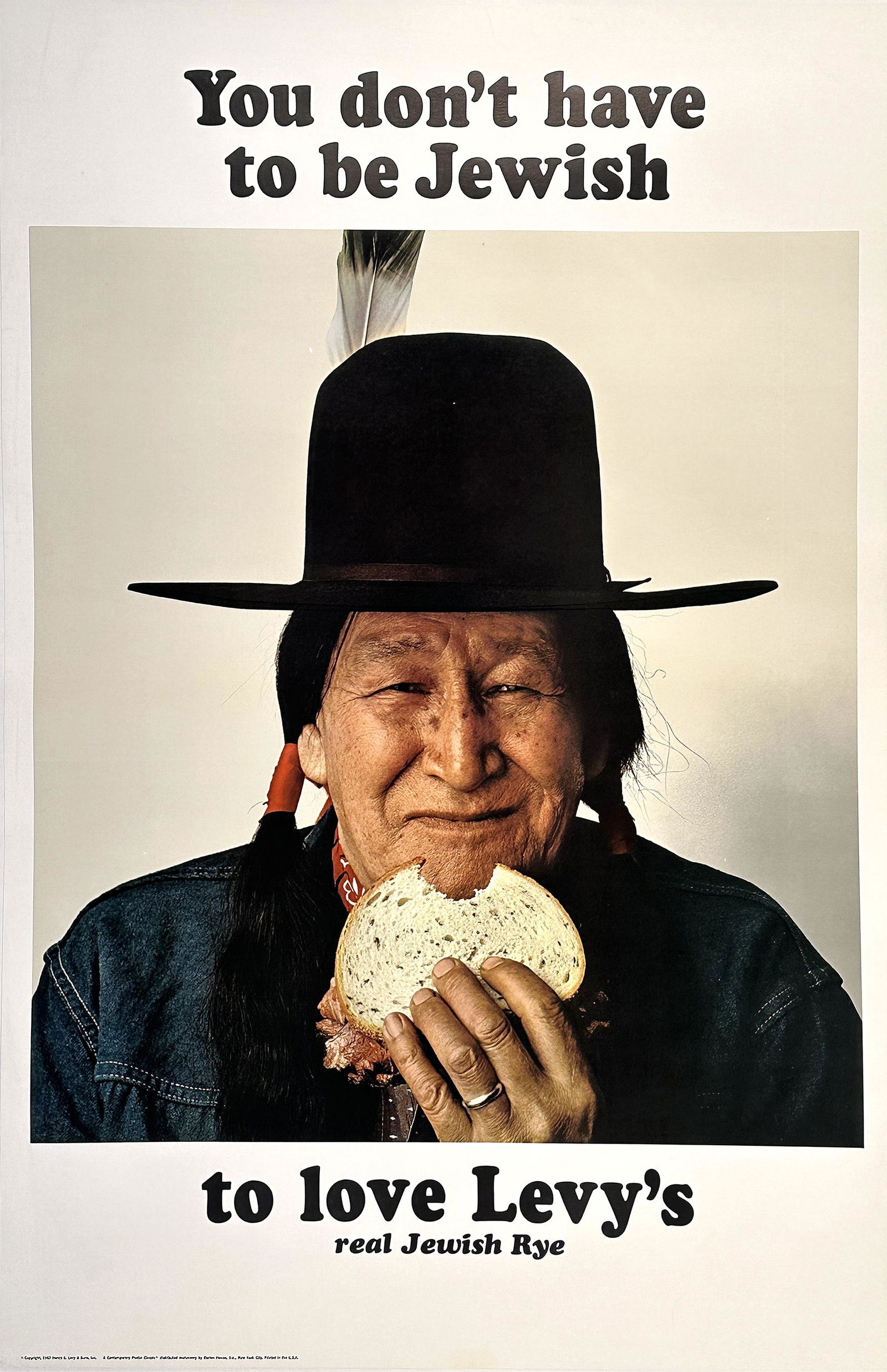 Original Vintage You Don't Have to be Jewish to Love Levy's Bread Poster 1967 - Native American (1 of 1)