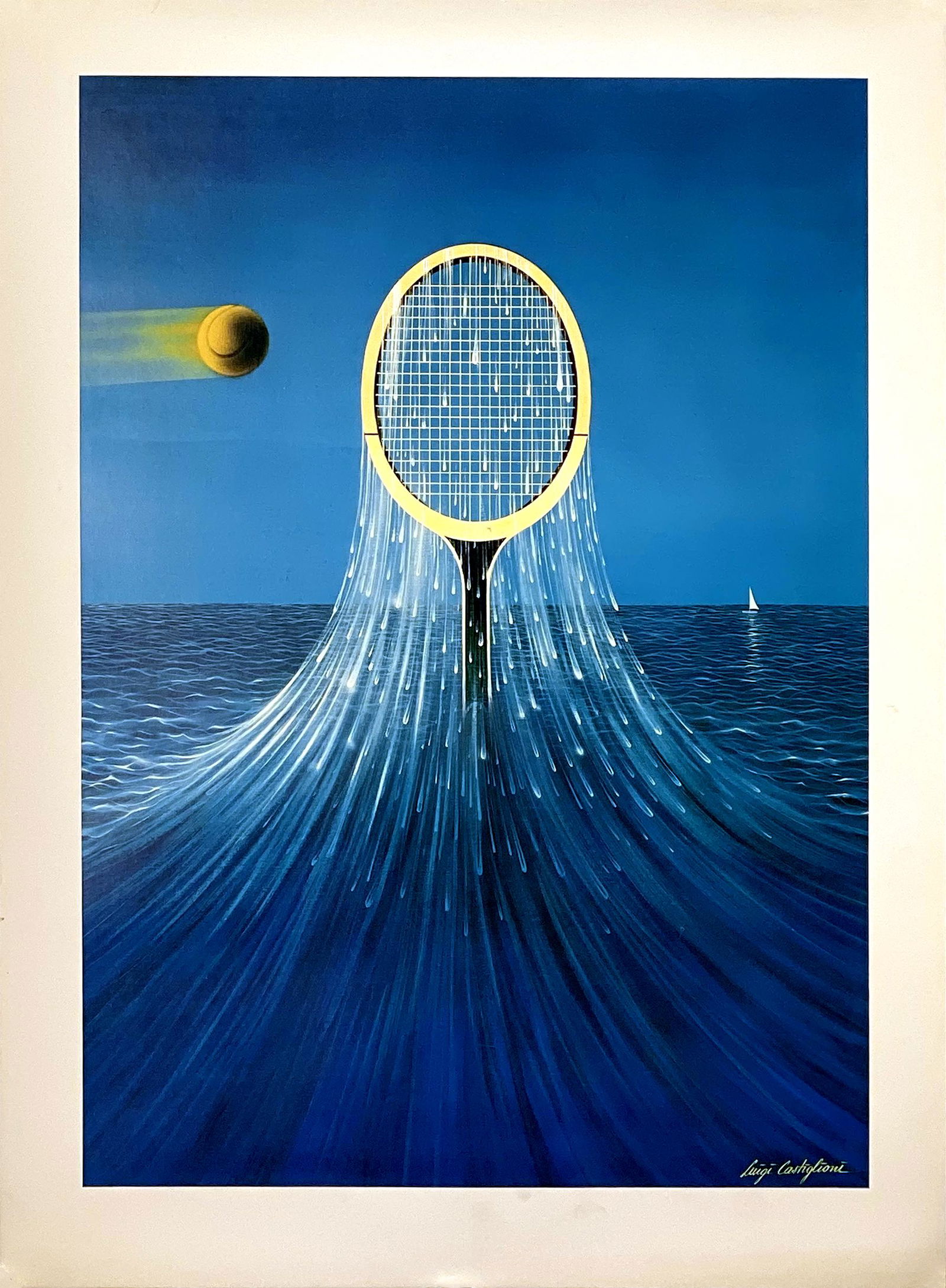 Tennis - Racquet Rising From Water Original Vintage Print by Luigi Castiglioni c1983 (1 of 1)