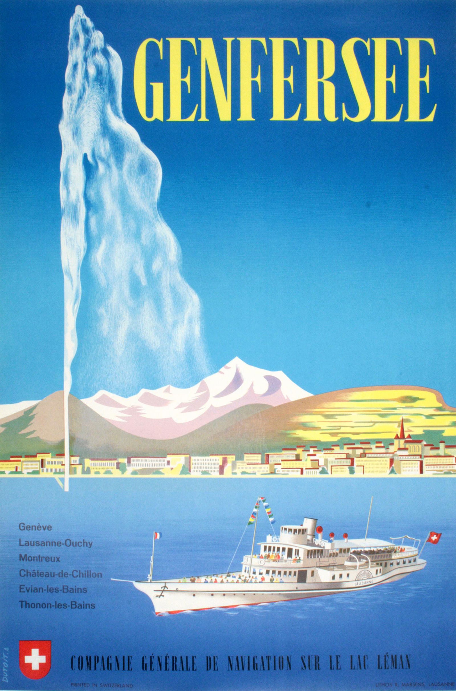 Genfersee Boat Poster by Albert Dutoit 1957 Swiss (1 of 1)