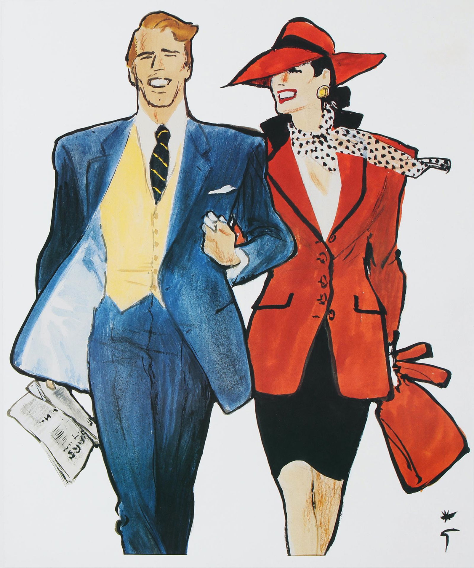 Original Fashion Couple Print by Rene Gruau 1965 (1 of 1)