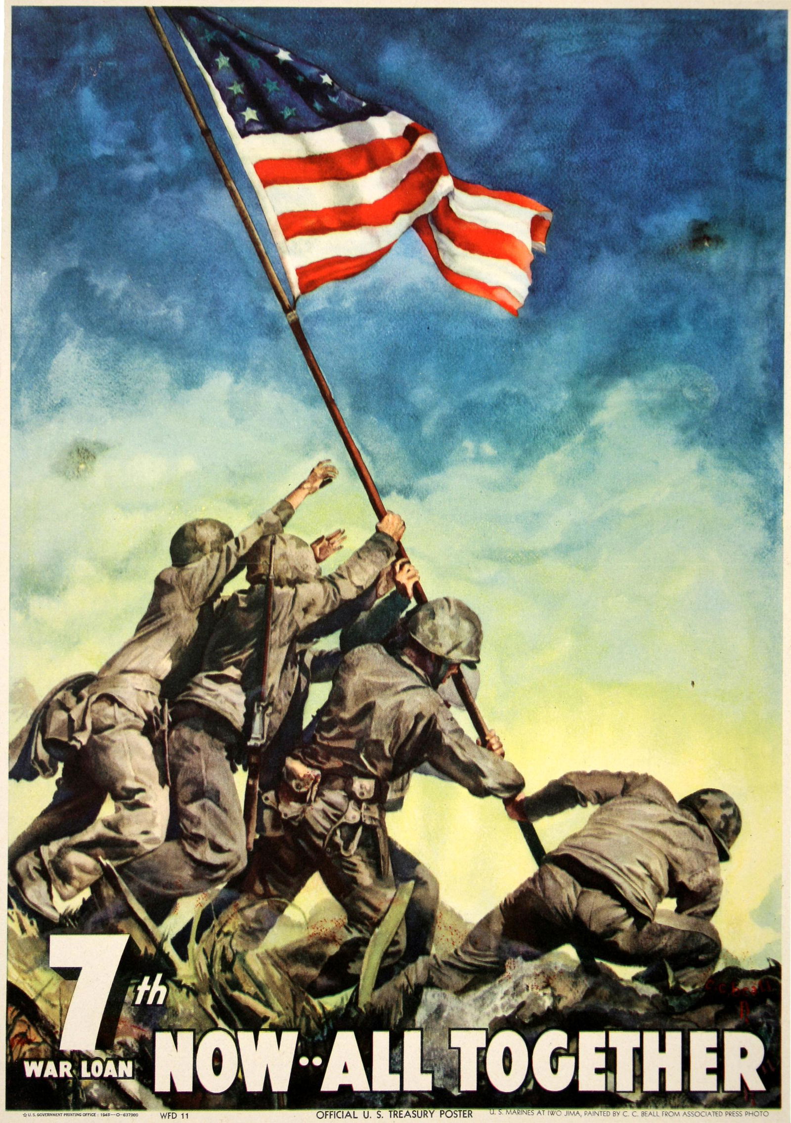 Now All Together Original Vintage Poster by C.C. Beall for WWII 7th War Loan Large (1 of 1)