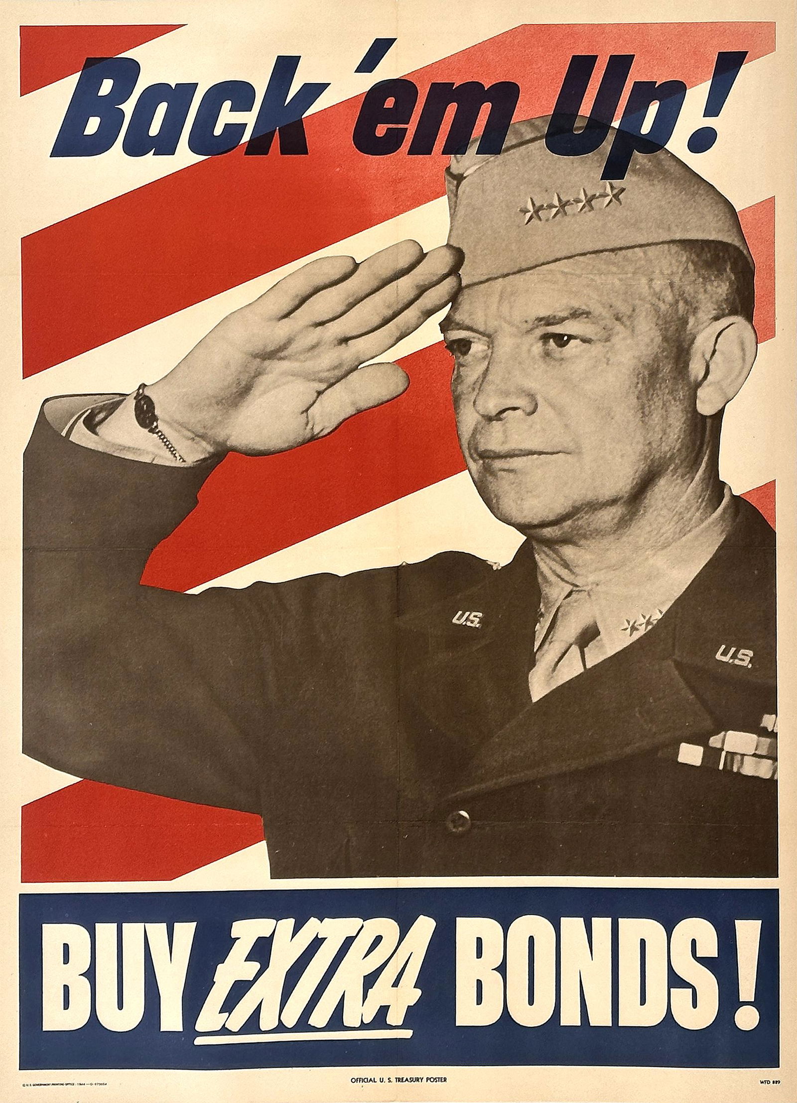 Original Vintage Eisenhower WWII Poster Back em Up Buy Extra Bonds 1944 (1 of 1)
