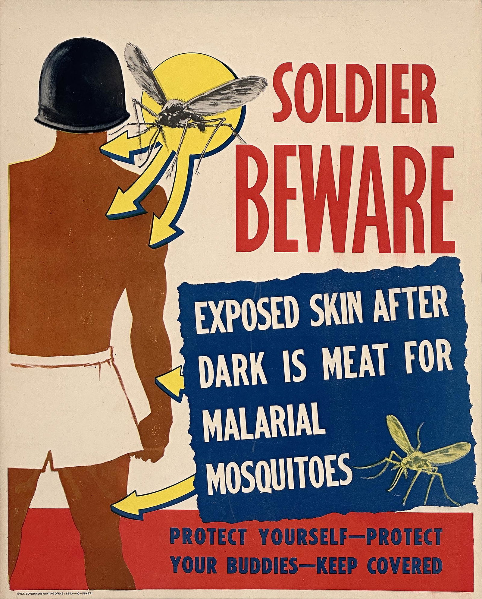 Original Vintage Anti Malaria WWII Poster Soldier Beware 1943 (1 of 1)