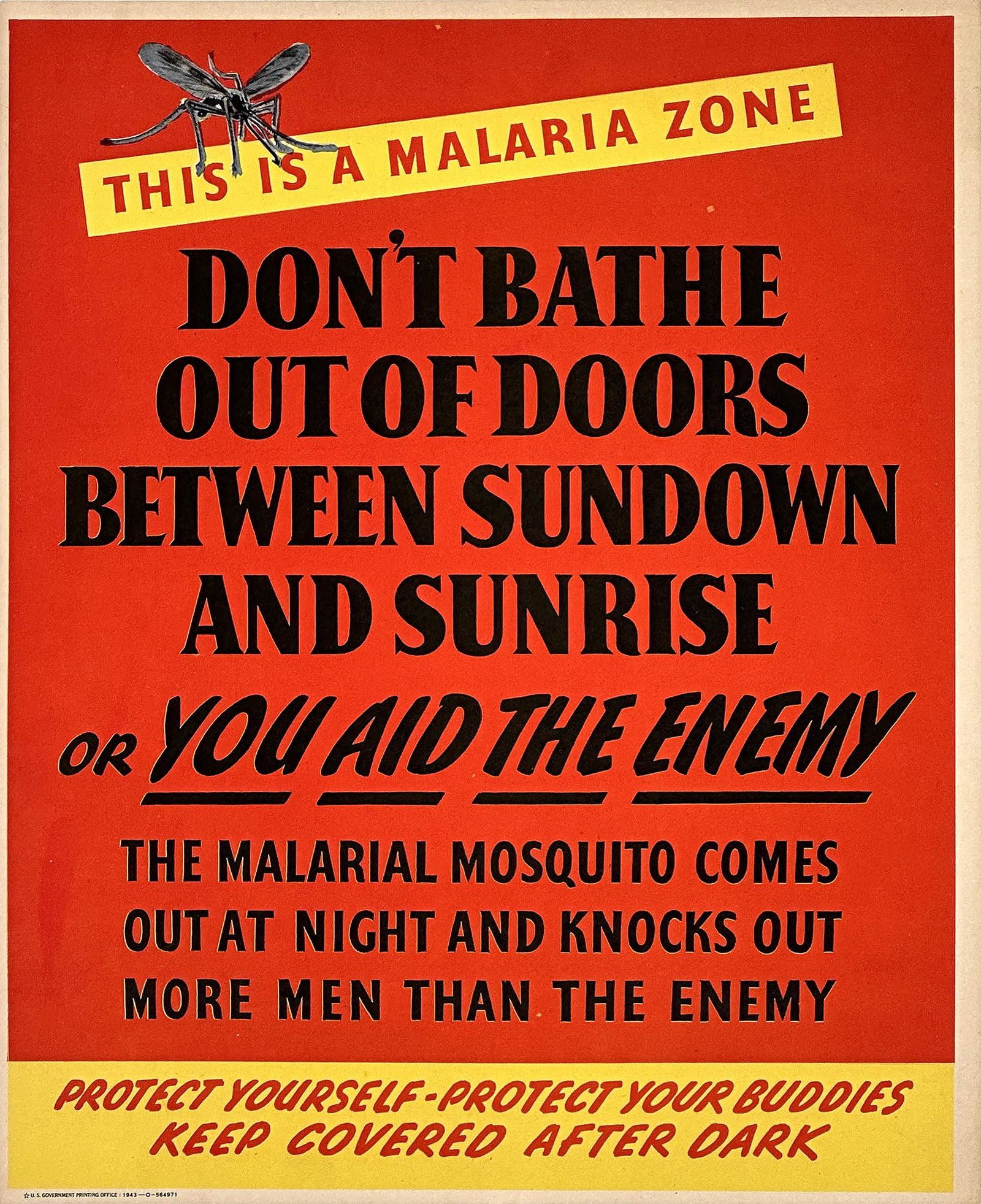Original Vintage Anti Malaria WWII Poster This is a Malaria Zone 1943 (1 of 1)