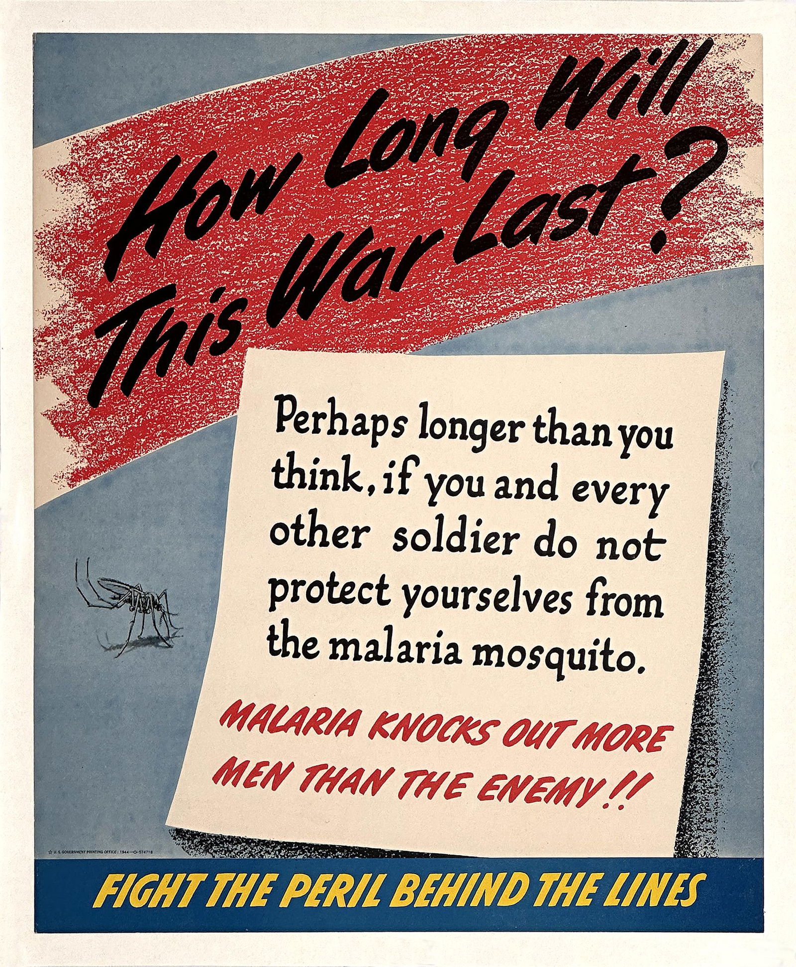 Original Vintage Anti Malaria WWII Poster How Long Will This War Last 1943 (1 of 1)