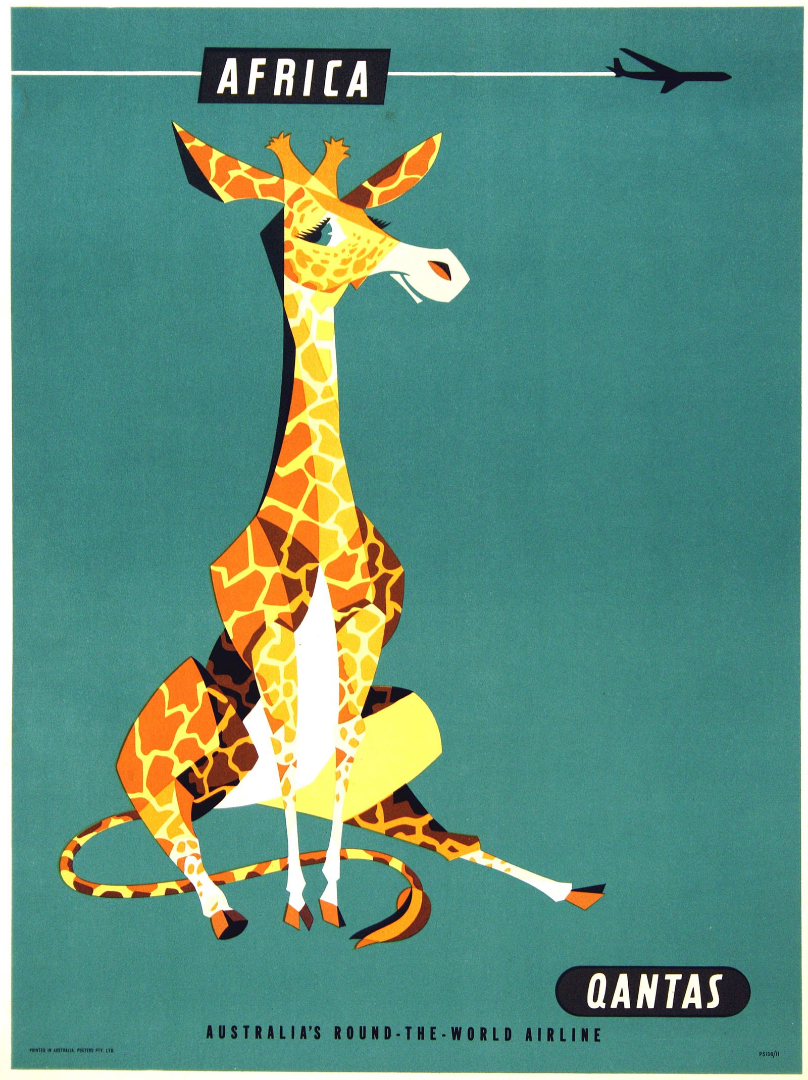 Original Qantas - Africa Giraffe Poster c1960 by Harry Rogers (1 of 1)