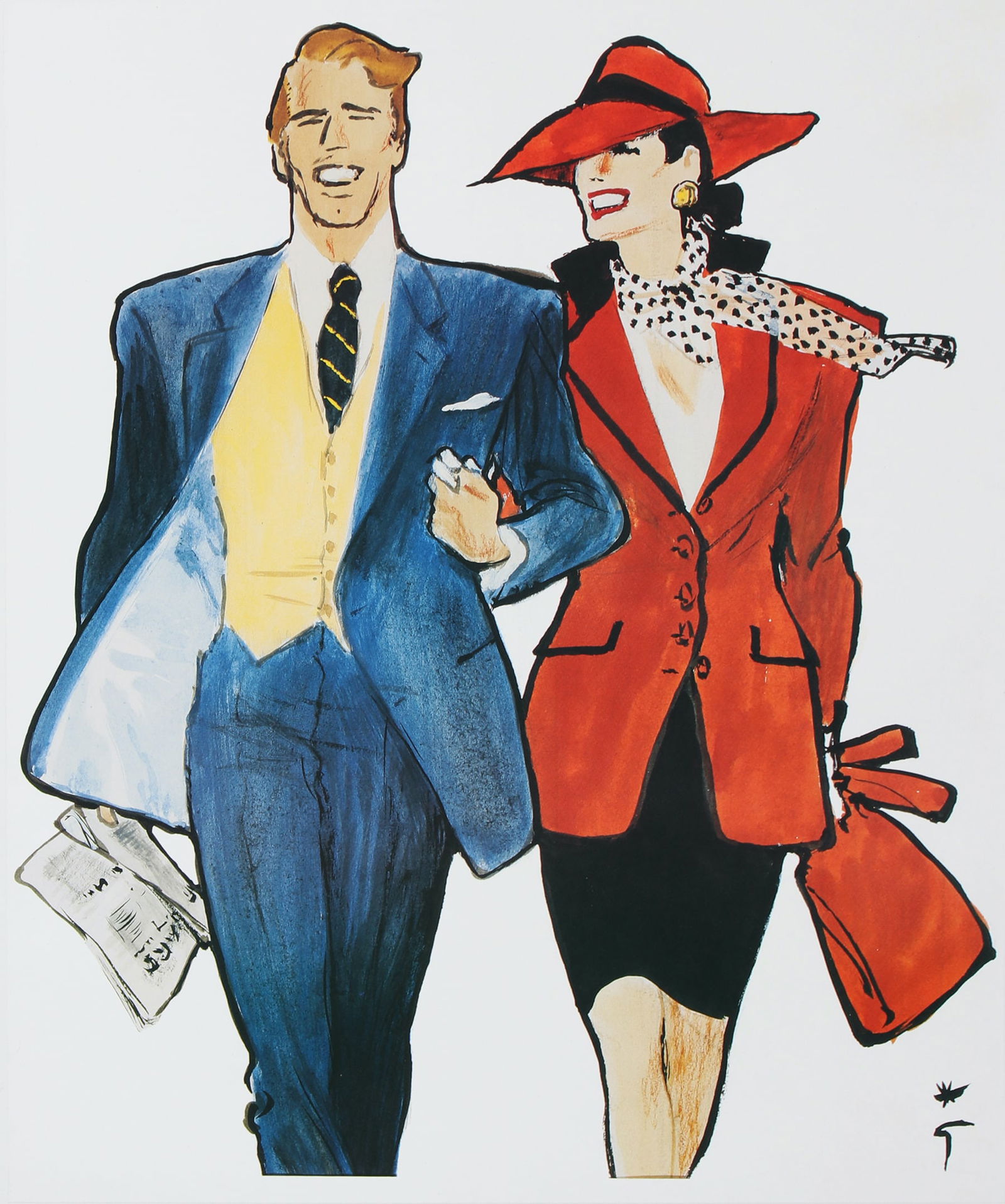 Original Fashion Couple Print by Rene Gruau 1965 (1 of 1)