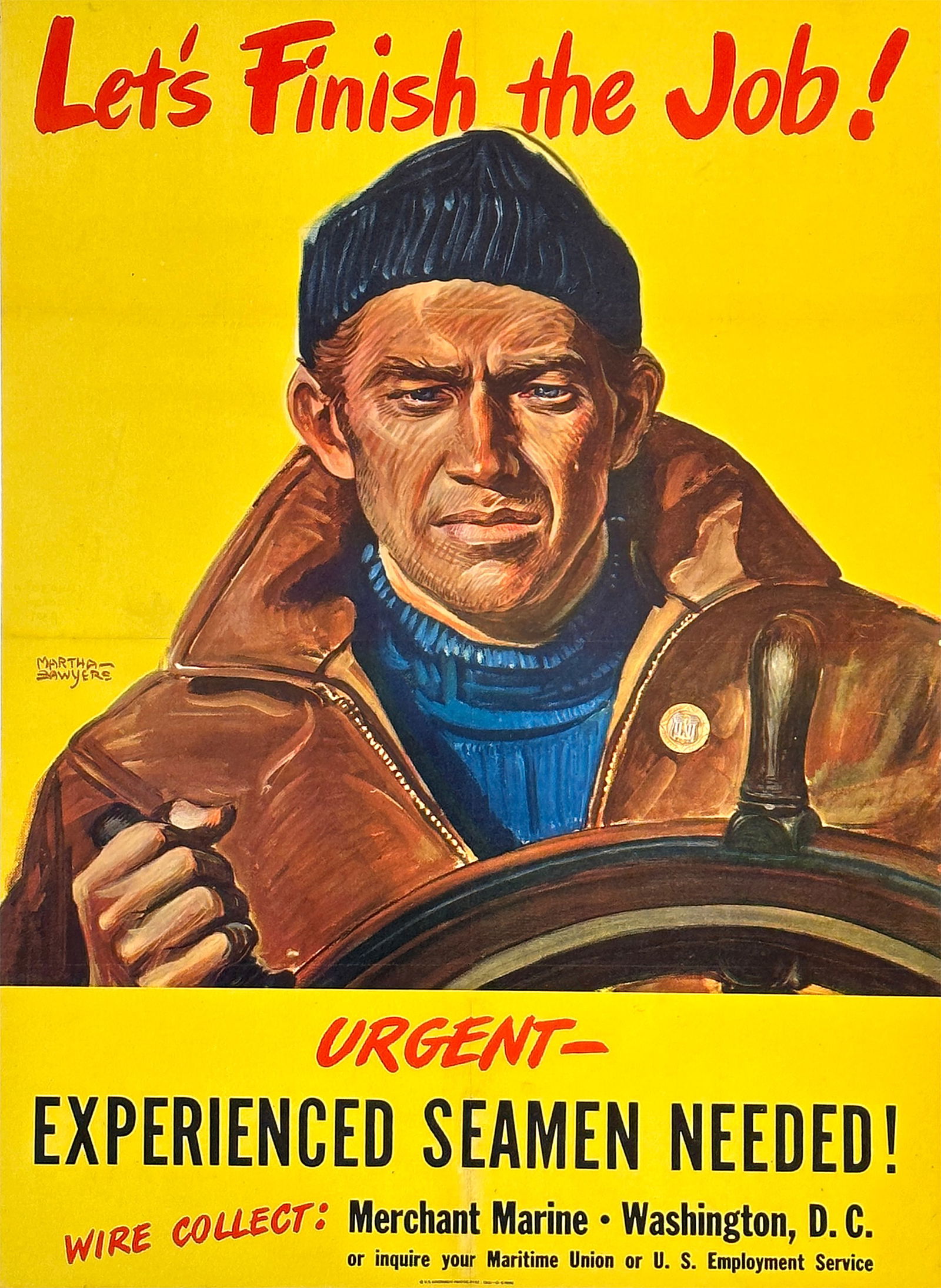 Original Vintage WWII Merchant Marine Poster Let's Finish the Job by Martha Sawyers 1944 (1 of 1)