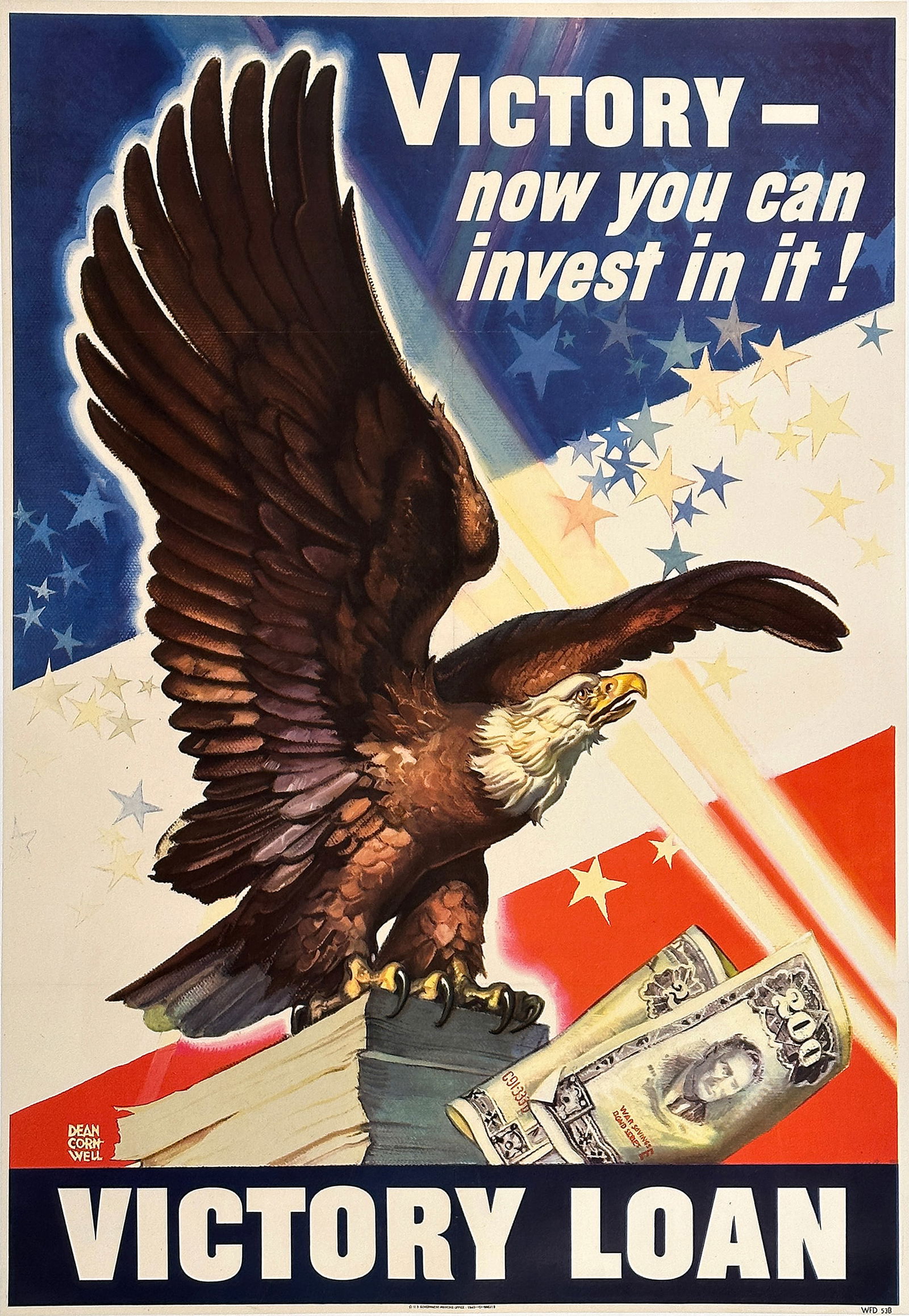 Original Vintage Victory Loan WWII Poster War Bond Eagle 1945 (1 of 1)