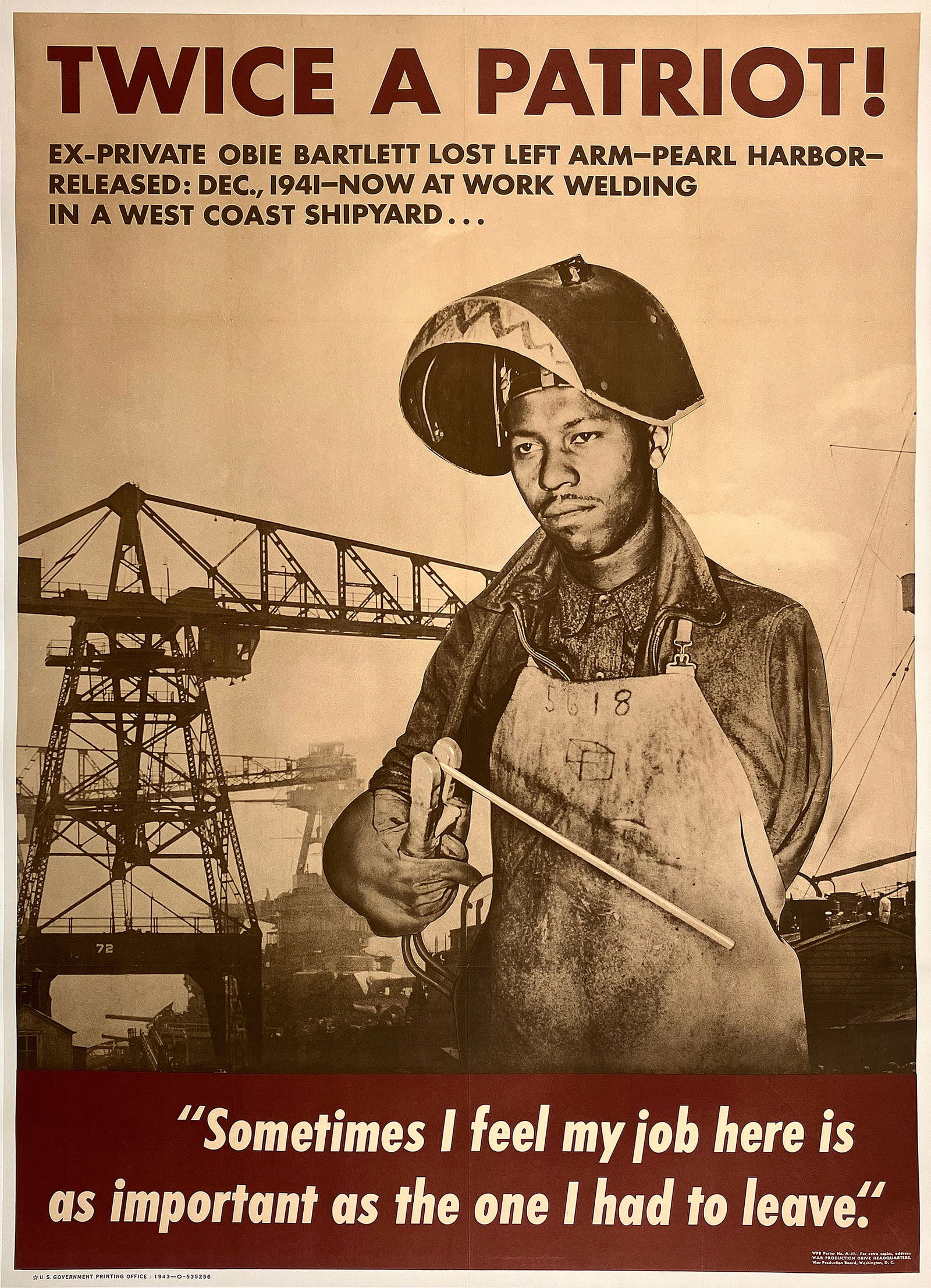 Twice A Patriot Original Vintage WWII Poster 1943 - Wounded Black Soldier (1 of 1)