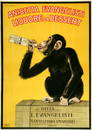 Original Italian Anisetta Evangelisti 1925 Poster by Biscaretti - Monkey Drinking