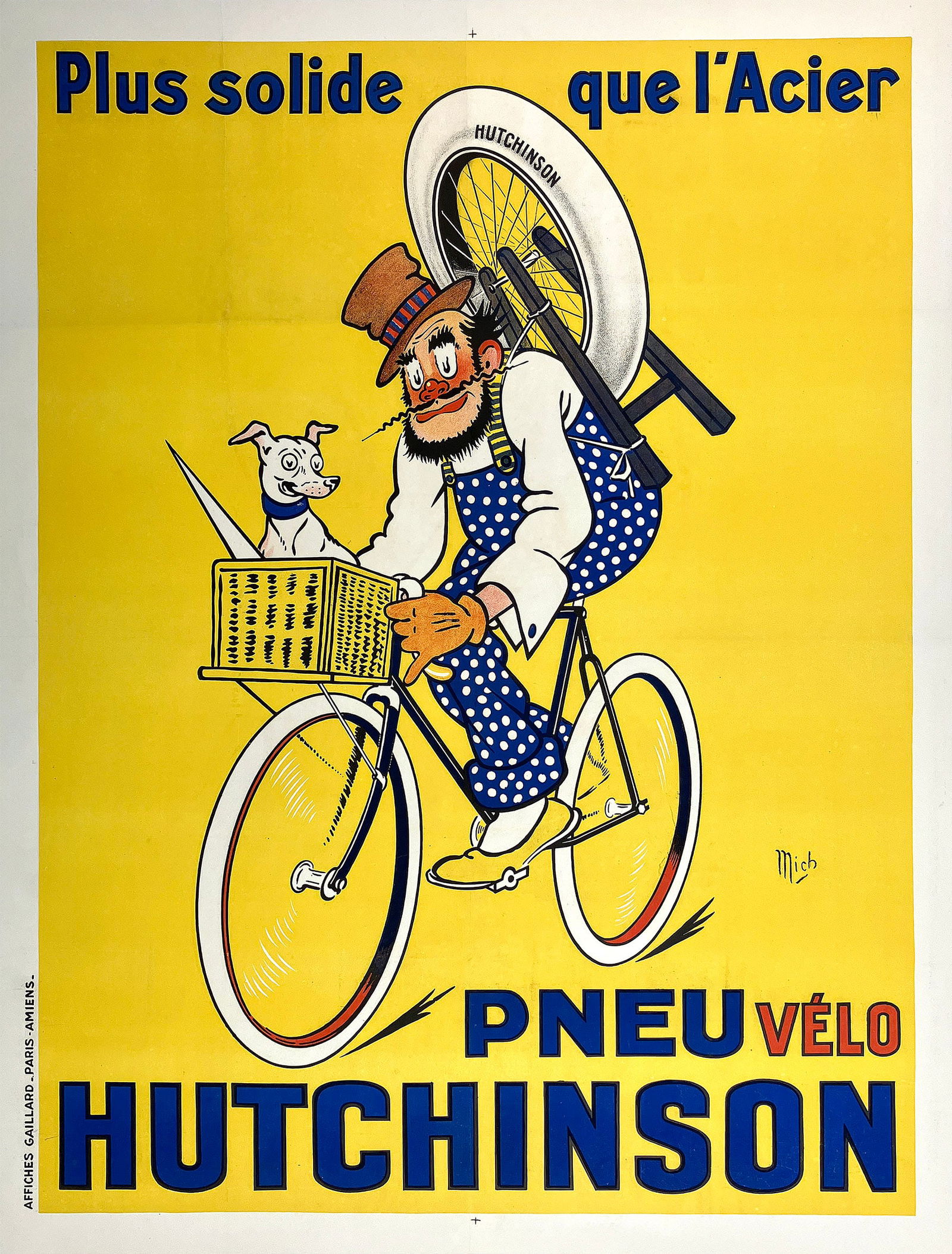 Original Vintage Pneu Hutchinson Velo Poster By Mich La Plus
