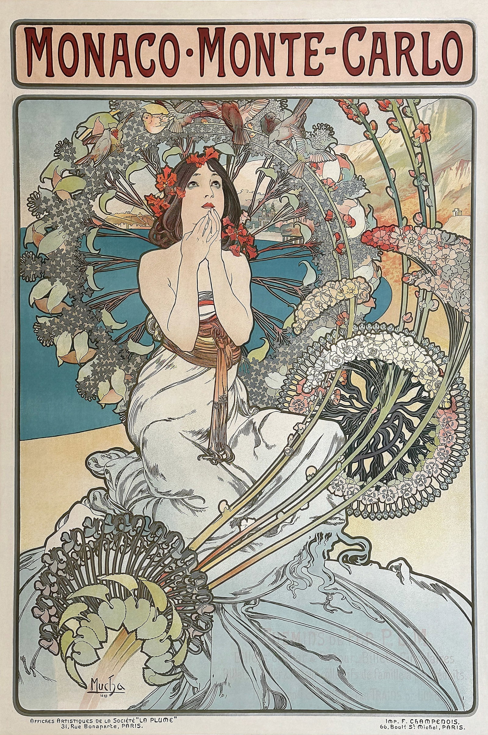 Original Rare Alphons Mucha Poster Monaco Monte Carlo 1897 (1 of 1)