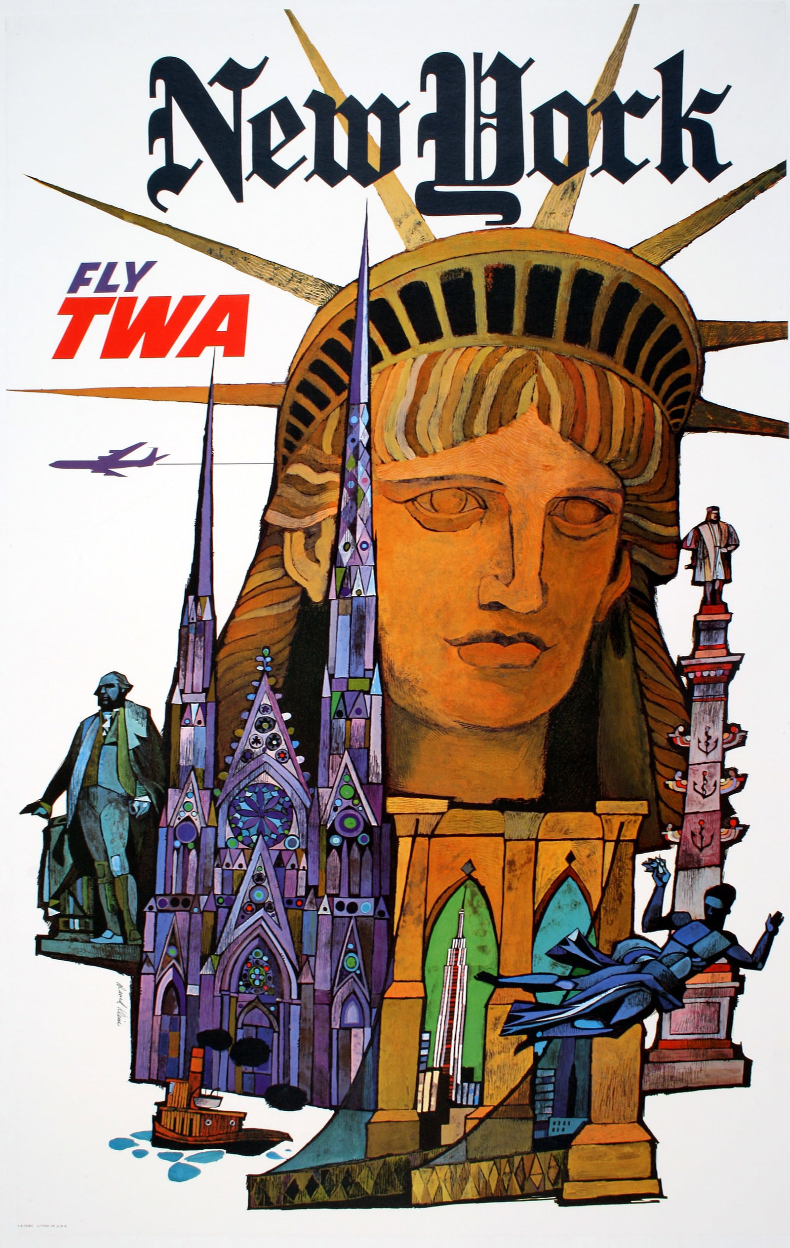 Original Vintage TWA New York Poster by David Klein 1960  NYC (1 of 1)
