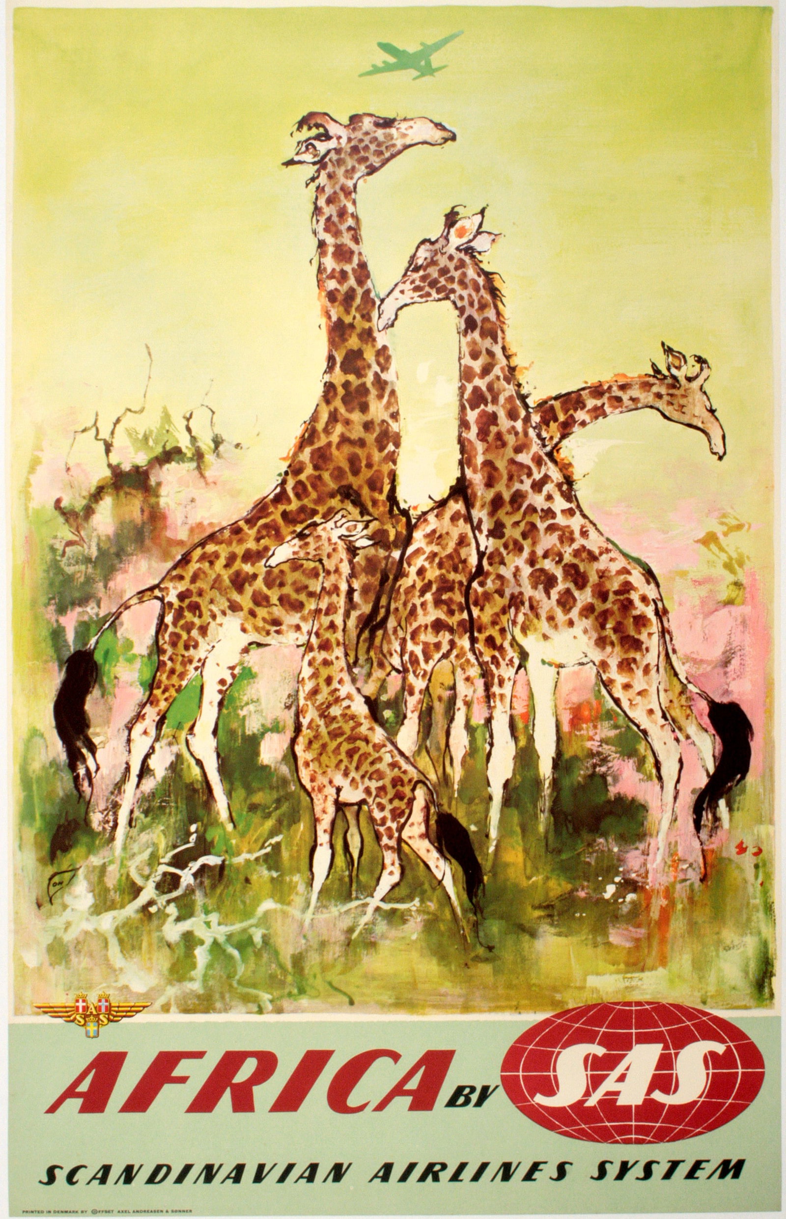 Original SAS - Africa - Giraffes Poster by Otto Neilson circa 1955 (1 of 1)