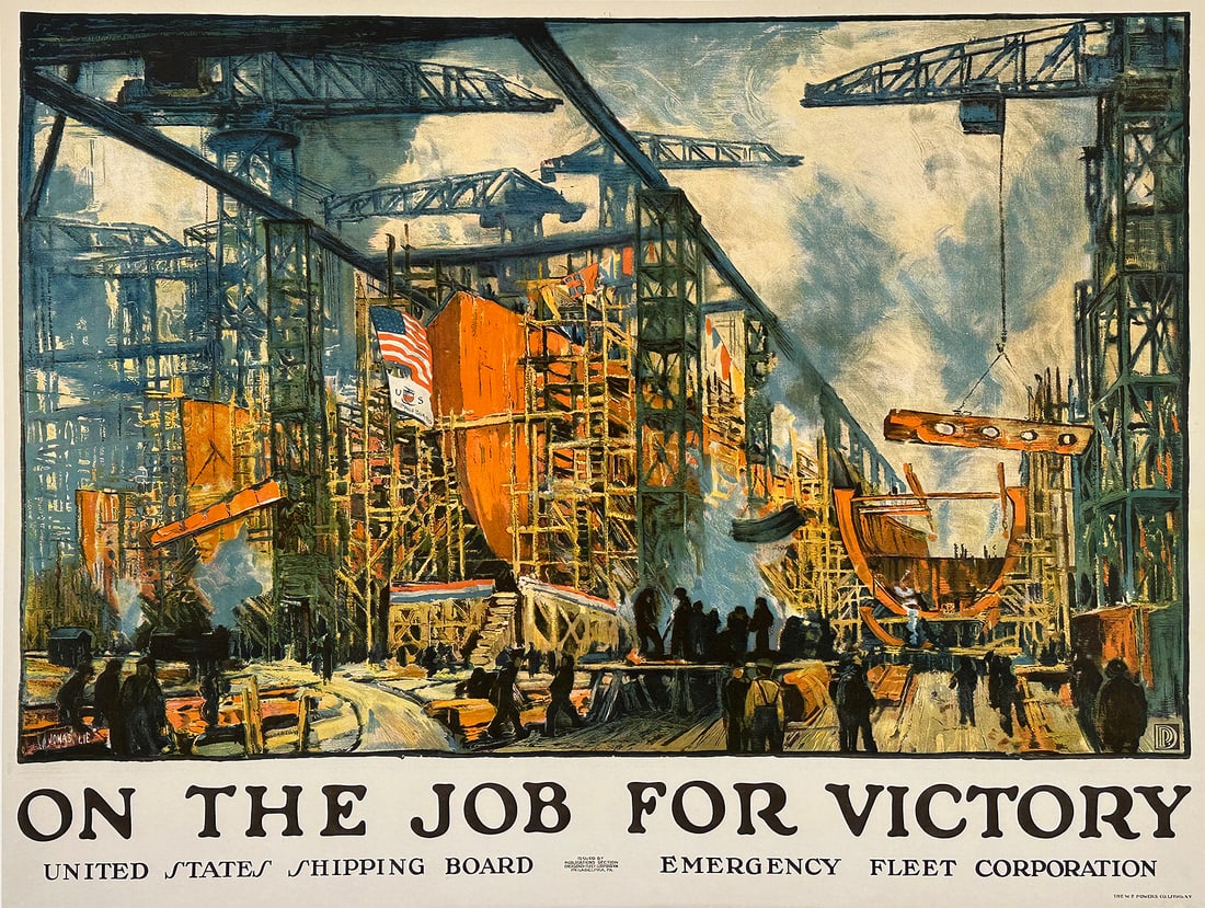Original Vintage Poster On The Job For Victory by Jonas Lie c1917 WWI (1 of 1)