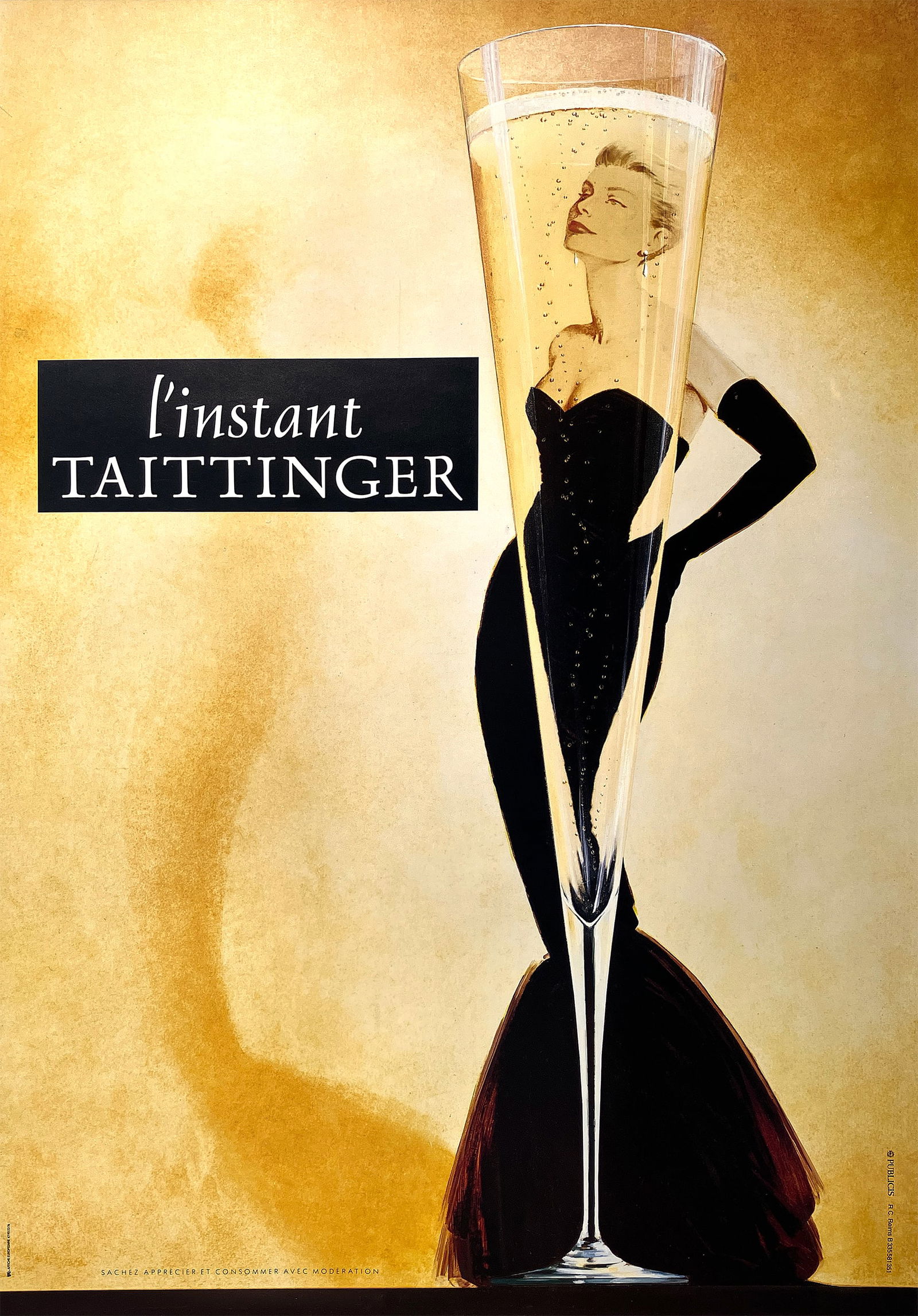 Original Vintage Champagne L'Instant Taittinger Poster c1980 (1 of 1)