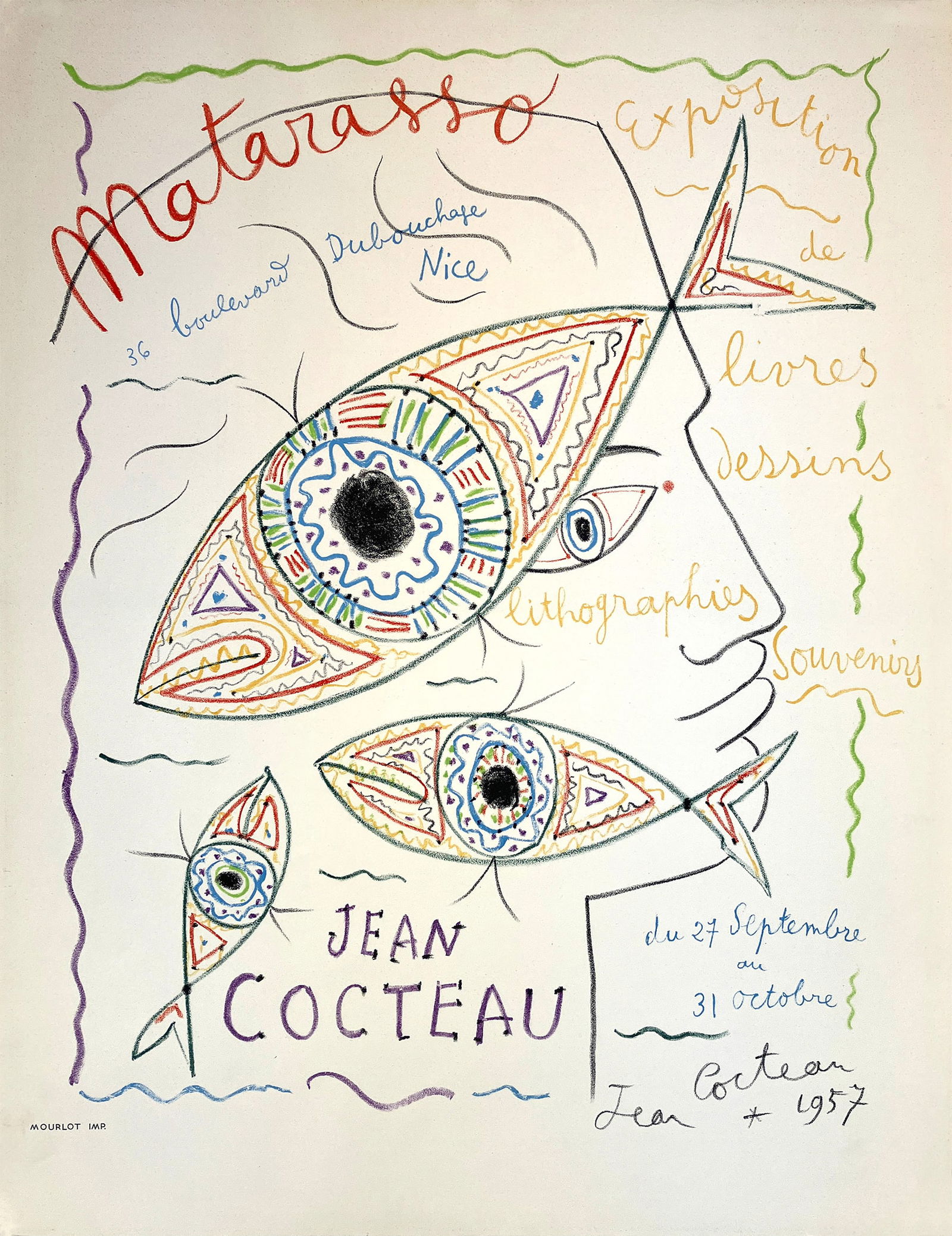 Original Vintage Jean Cocteau Gallery Poster Montarasso 1957 (1 of 1)