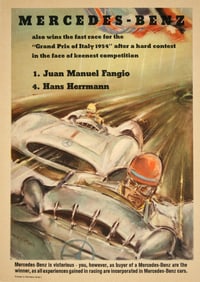 Original Vintage Mercedes Benz 1954 Formula One Italy Grand Prix Poster