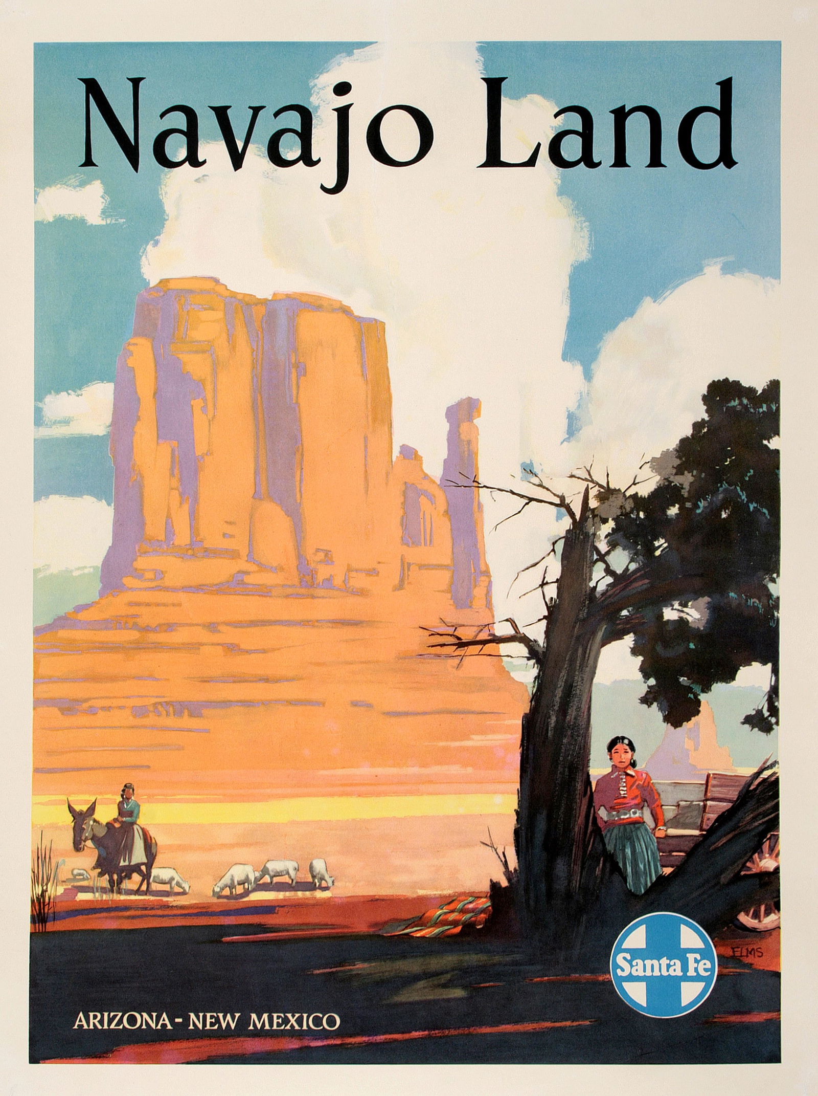 Original Santa Fe Railway 1950's Poster for Navajo Land by Willard Elms (1 of 1)