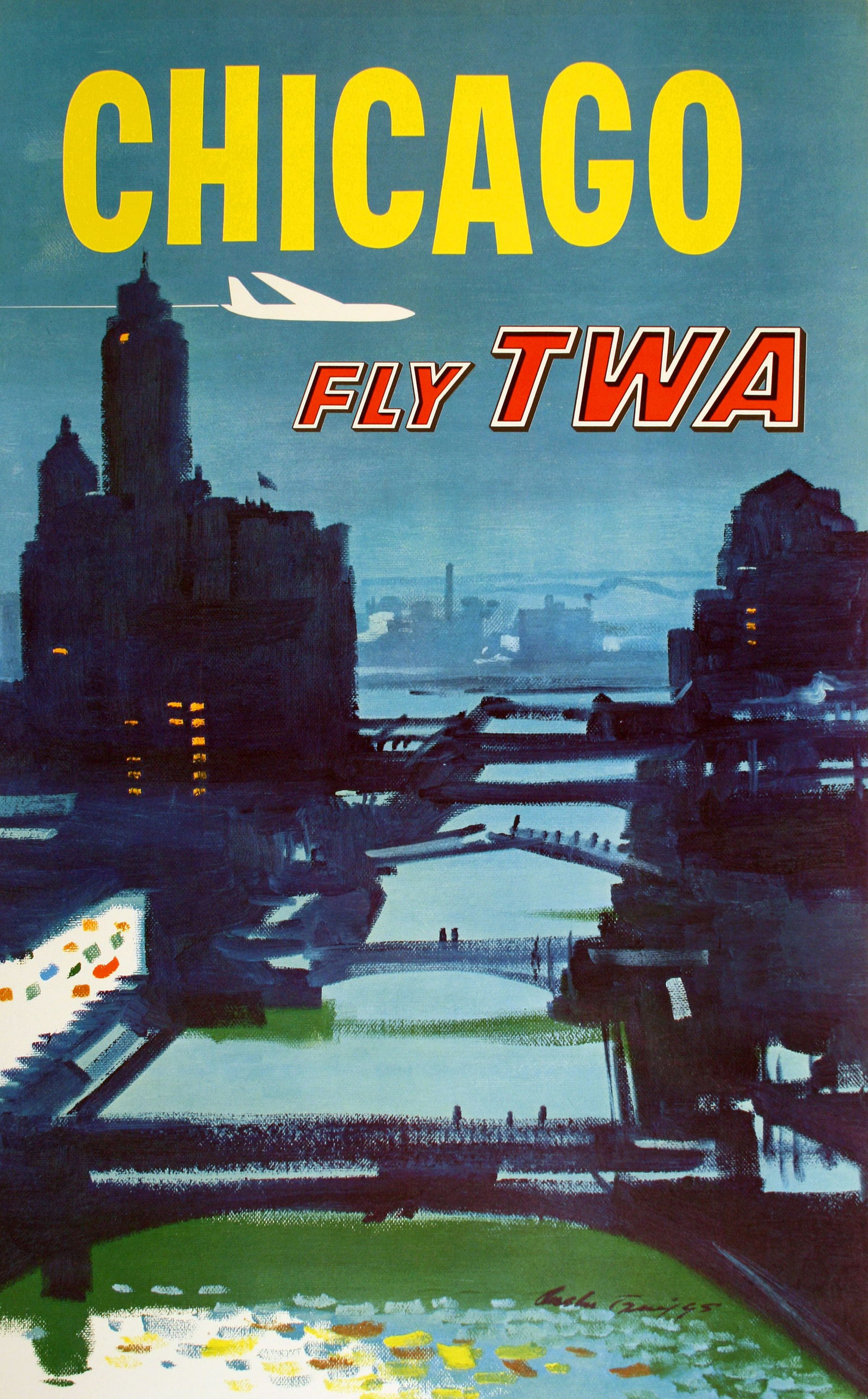 Original TWA  Chicago Poster by Austin Briggs c1960 (1 of 1)
