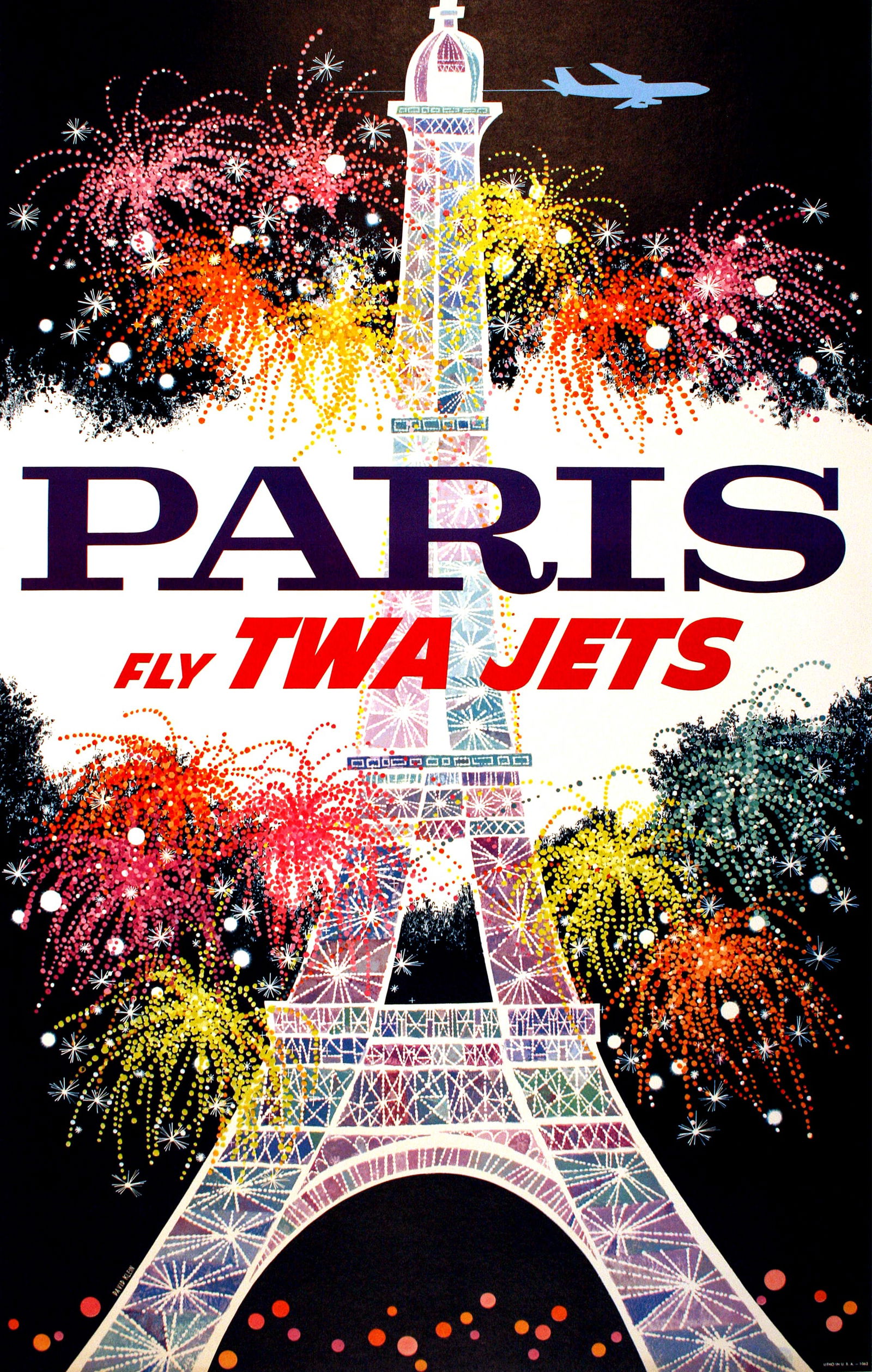 Original David Klein Poster for TWA Paris Eiffel Tower c1960 (1 of 1)