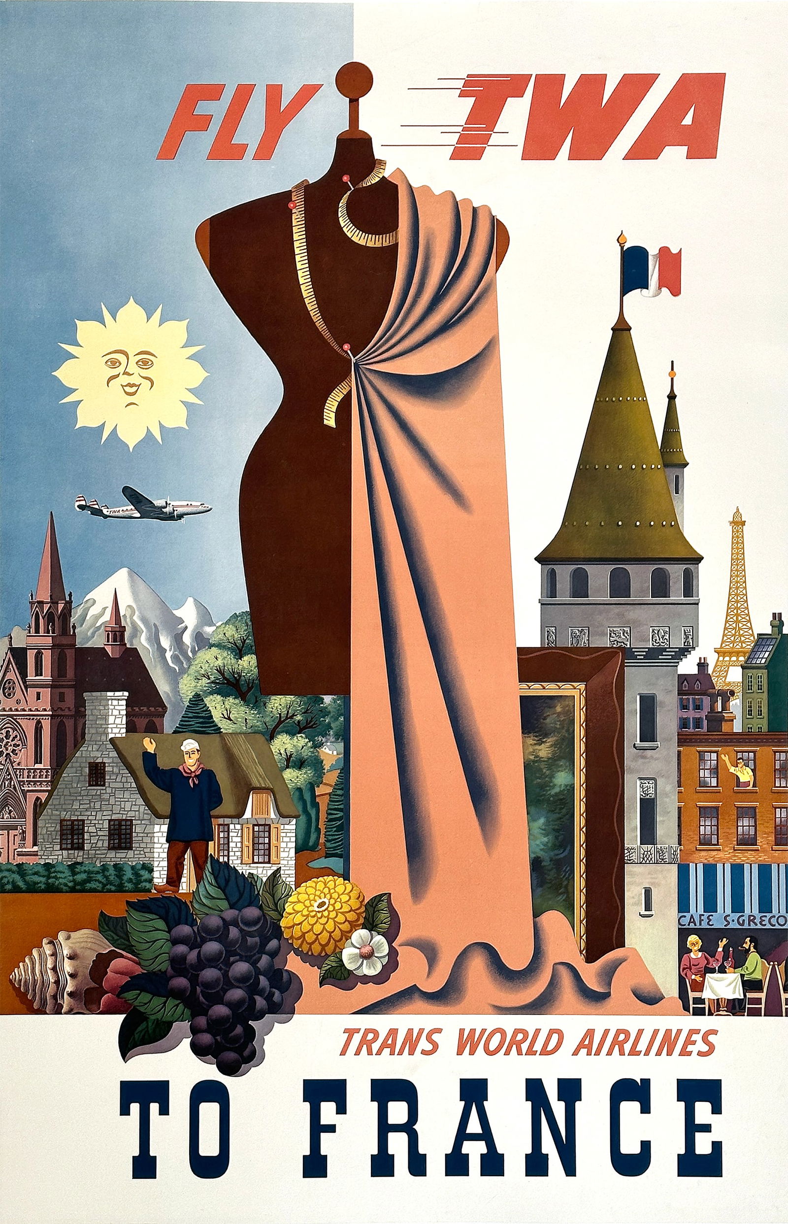 Original Vintage TWA to France Poster by Greco c1950 (1 of 1)