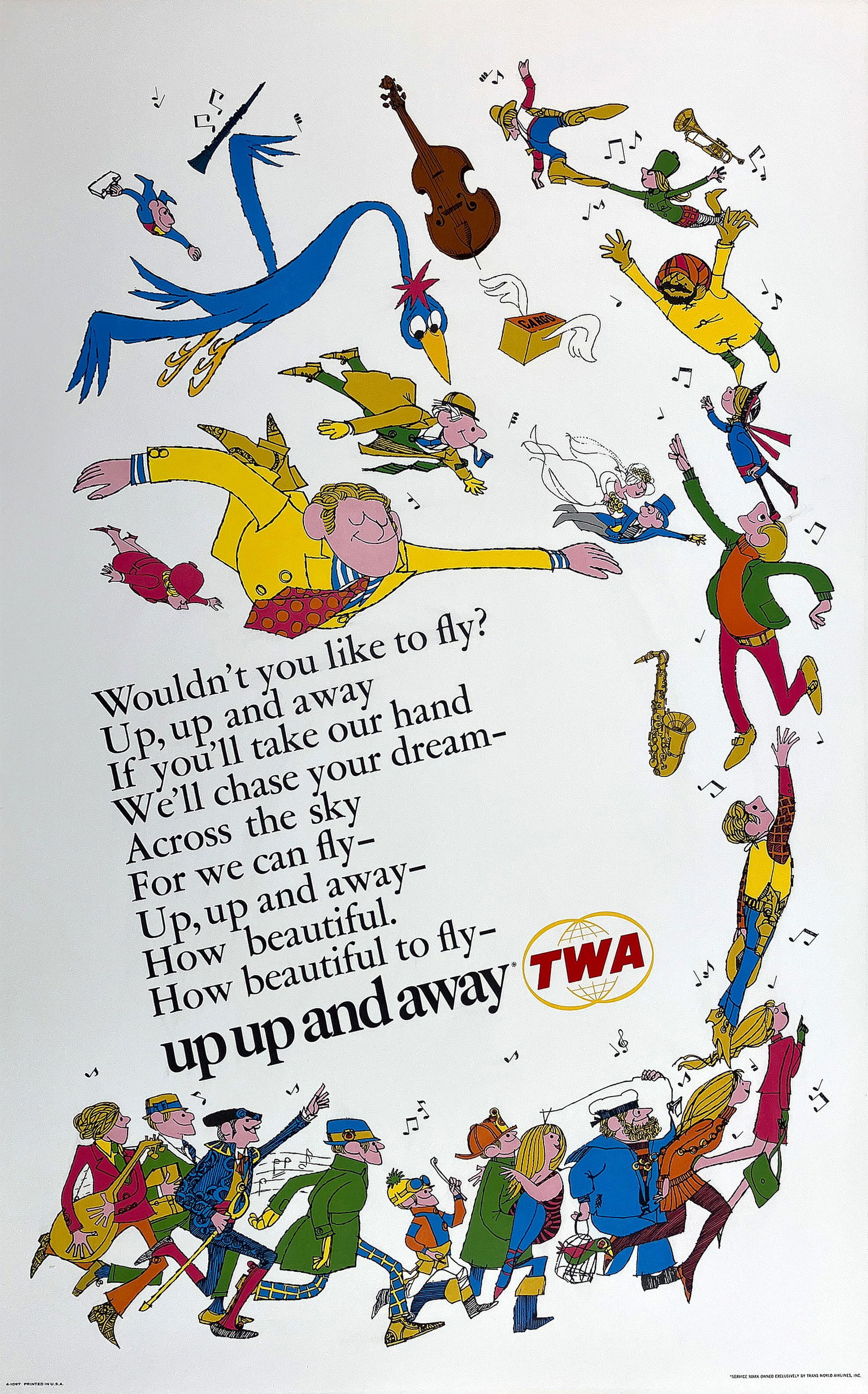 Original Vintage TWA Up Up and Away Song Poster c1960 (1 of 1)