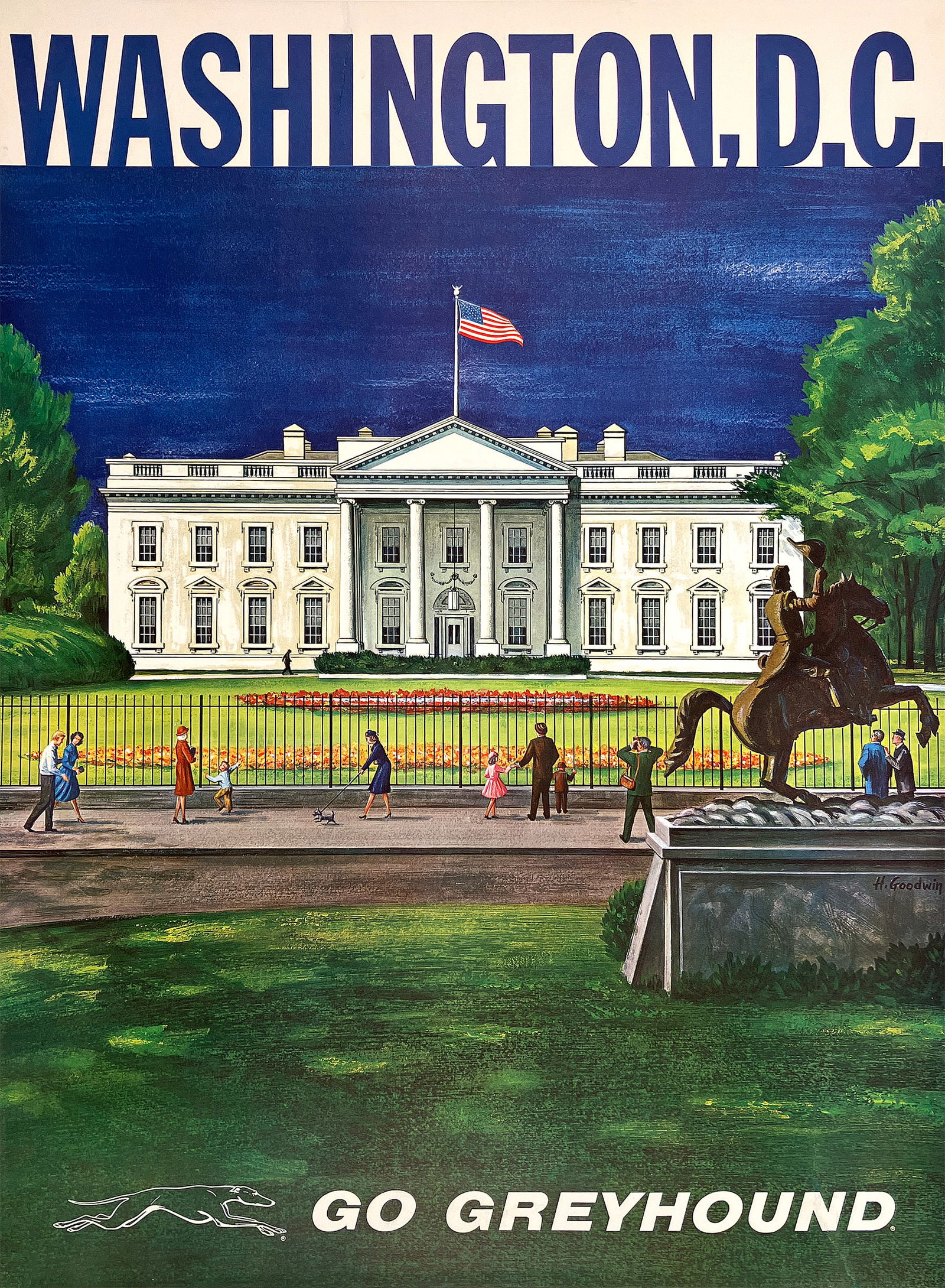 Original Vintage Go Greyhound Washington D.C. Poster by Goodwin c1960 (1 of 1)