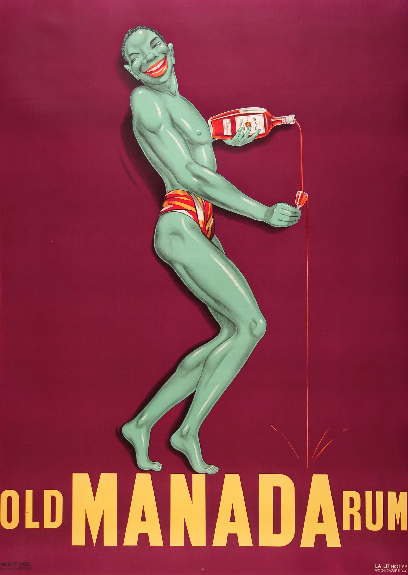 Original Vintage French Poster Old Manada Rum Featuring Green Man C1930 (1 of 1)
