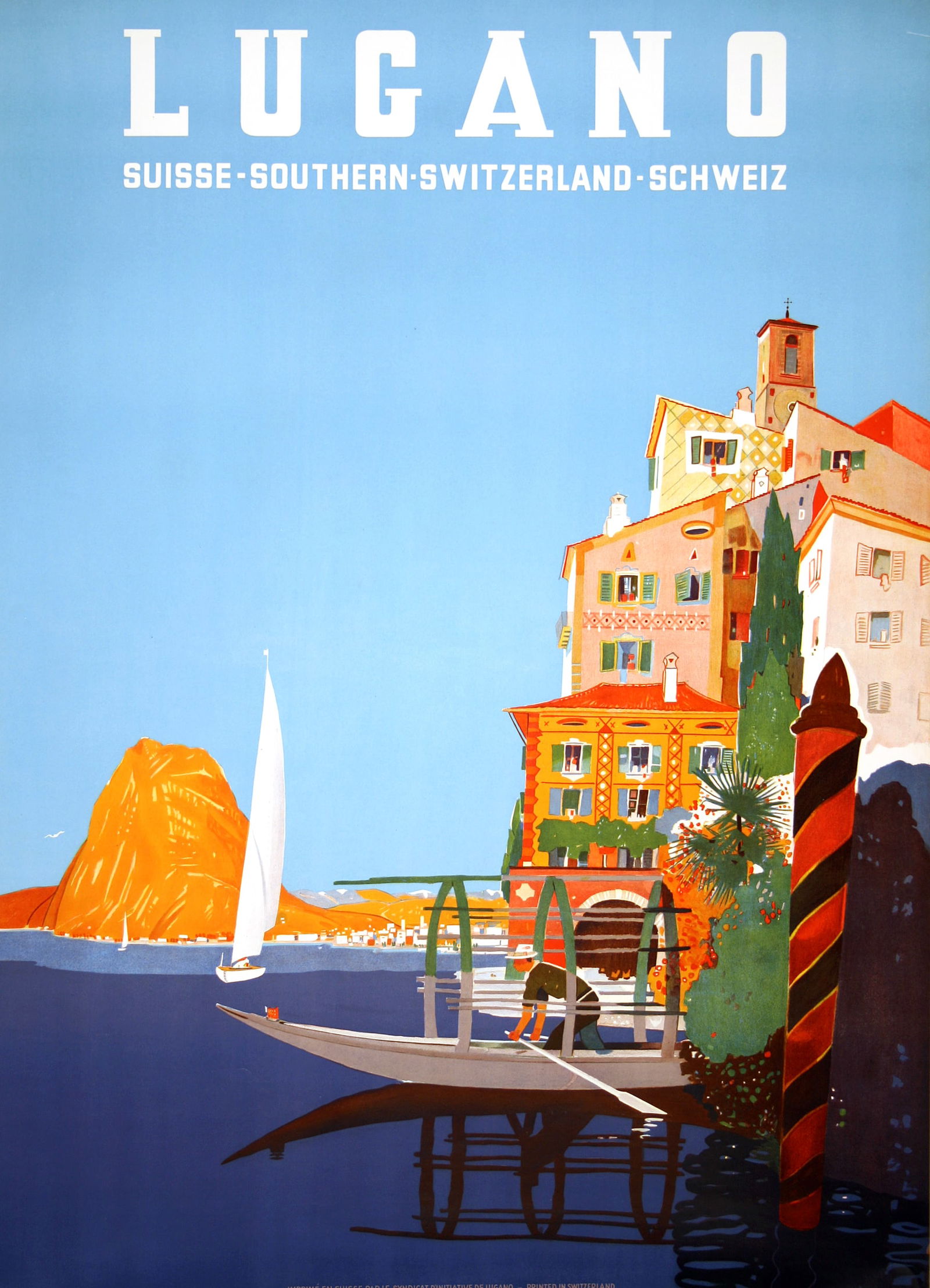 Lugano Switzerland Original Vintage Travel Poster by Daniele Buzzi 1952 (1 of 1)