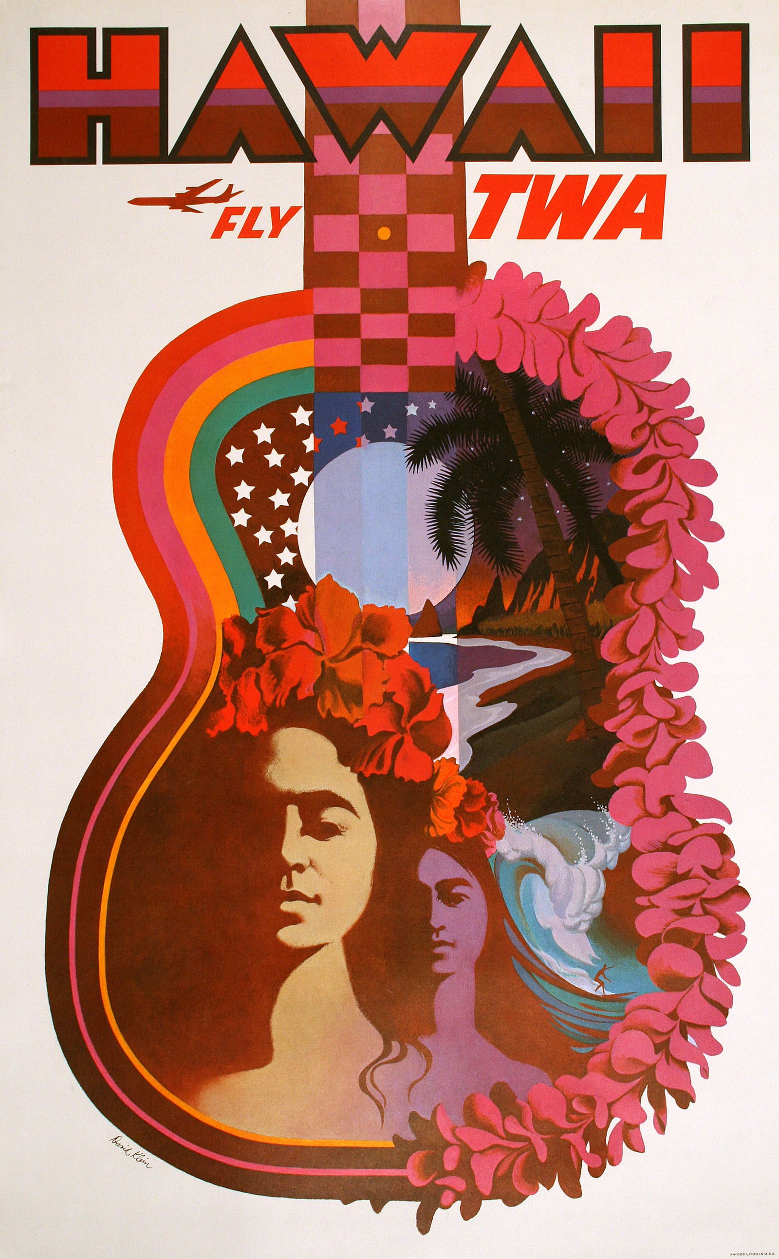 Original David Klein Poster - Fly Twa Hawaii c1960 (1 of 1)