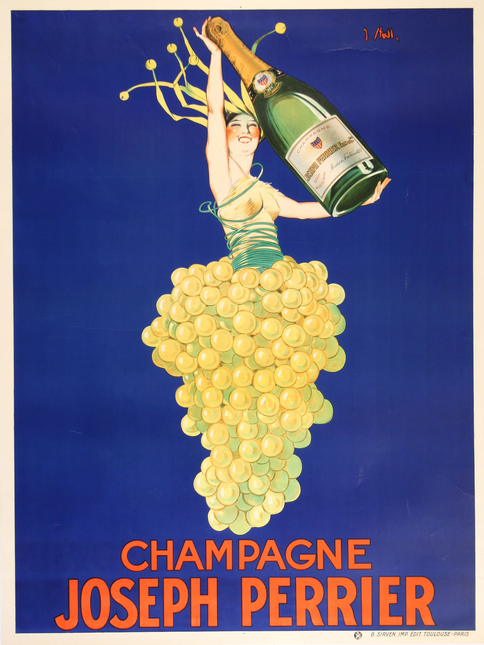 Champagne Joseph Perrier Poster by Stall 1930's Original Vintage French Liquor (1 of 1)
