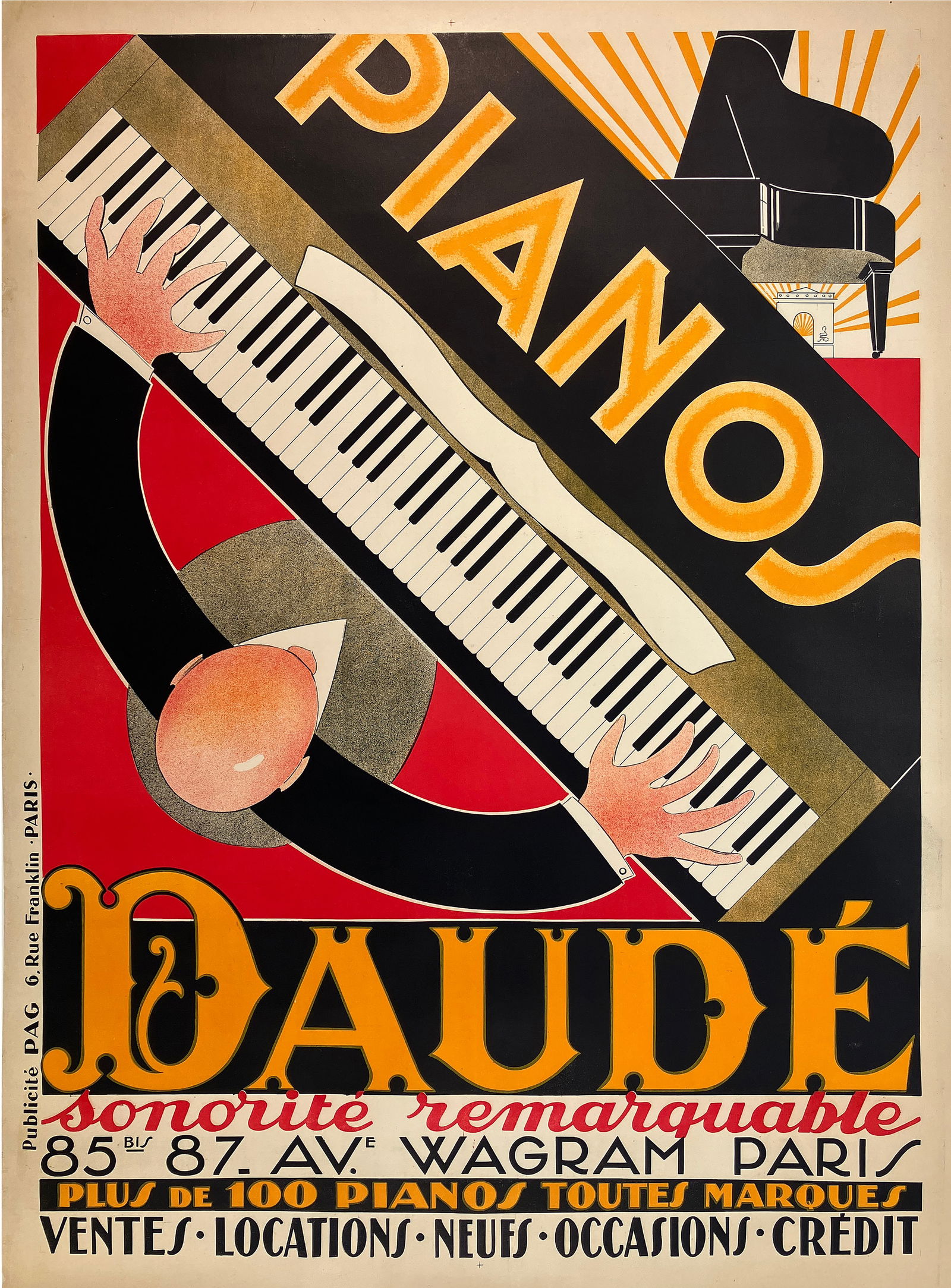 Original Pianos Daude French Deco Vintage Poster 1926 (1 of 1)