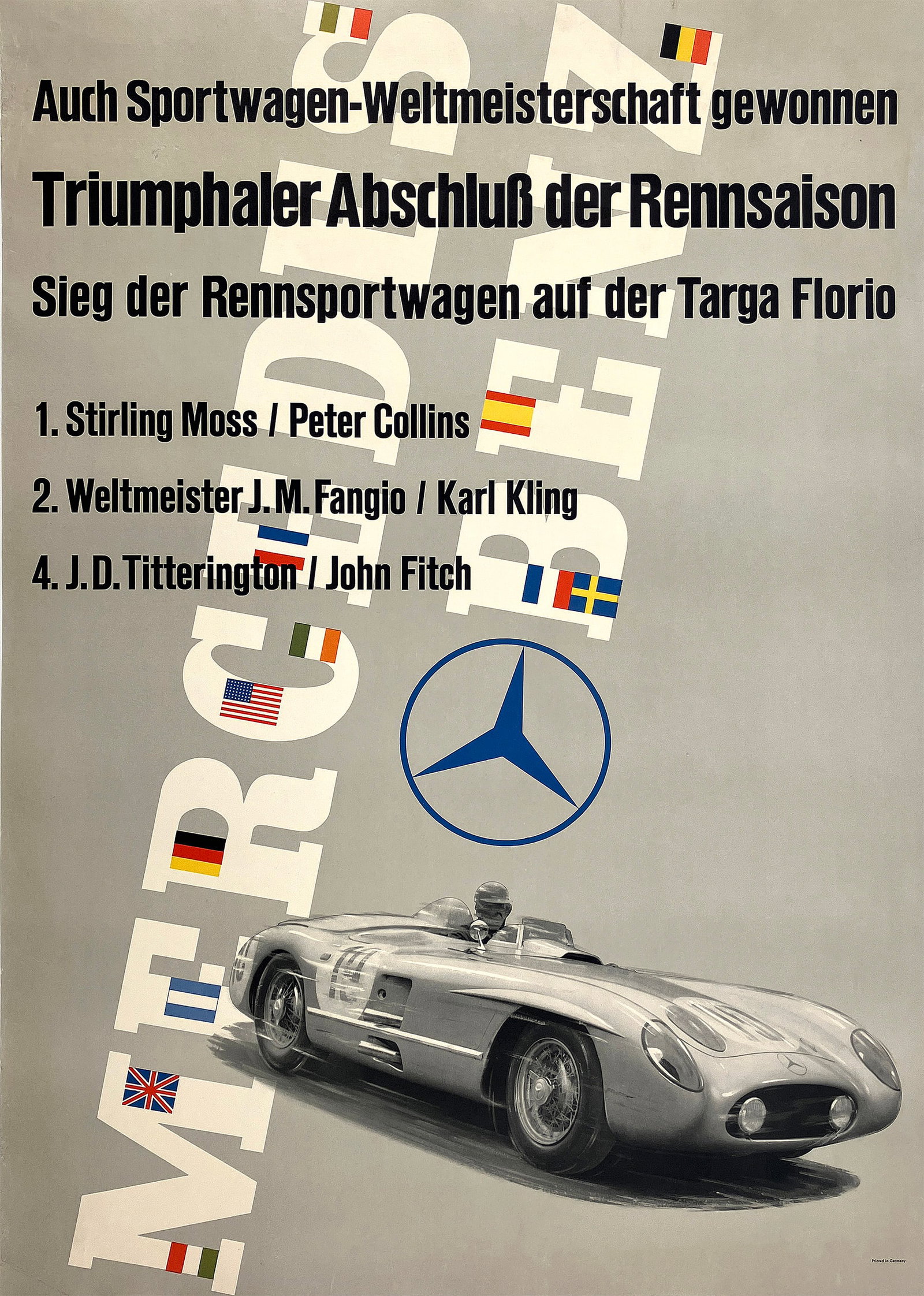Original Vintage Mercedes Benz Florio Grand Prix Poster Anton Stankowski 1955 Triumphaler Abschlufi  (1 of 1)
