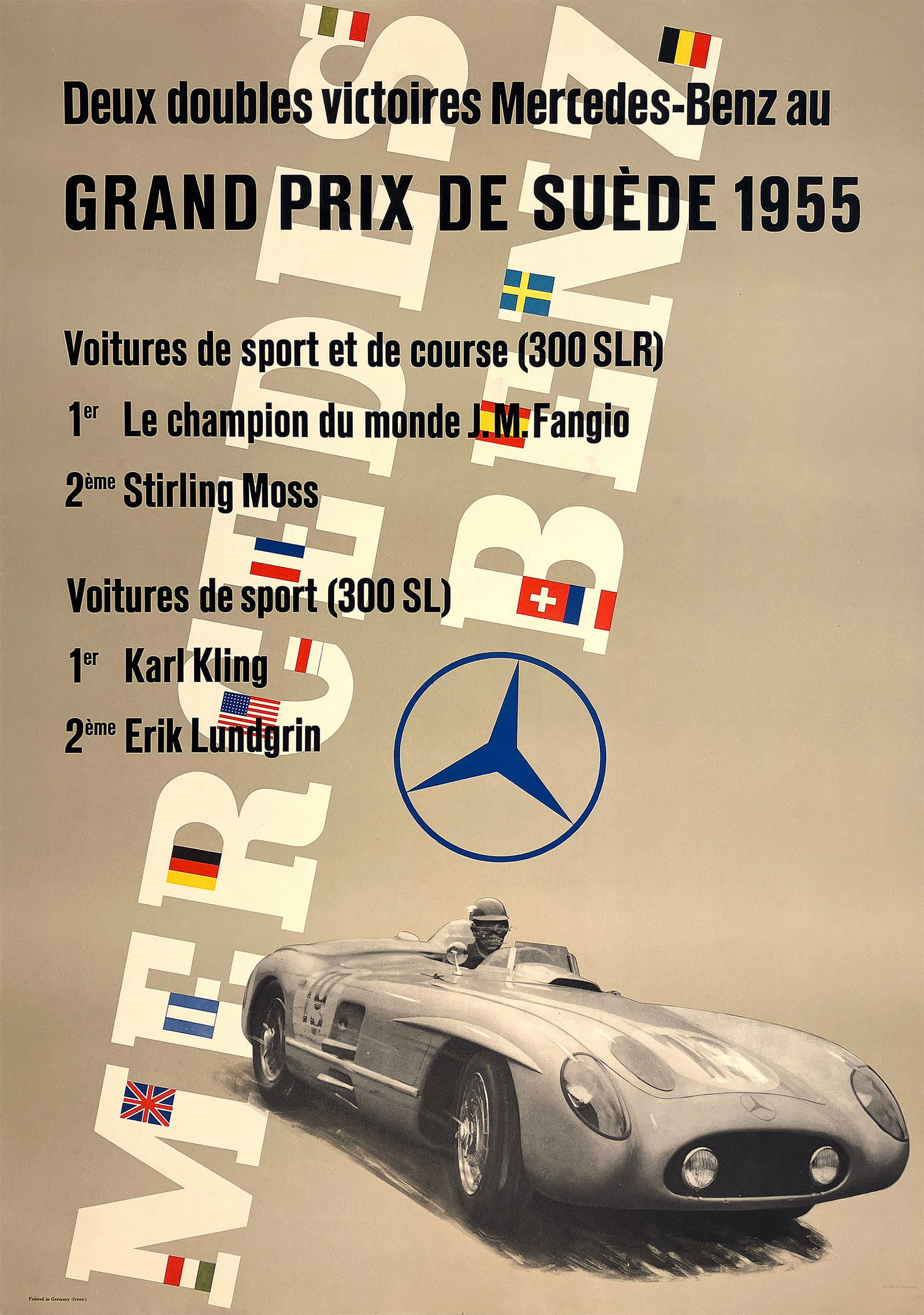 Original Vintage Mercedes Benz 1955 Grand Prix de Suede Swedish Formula One (1 of 1)