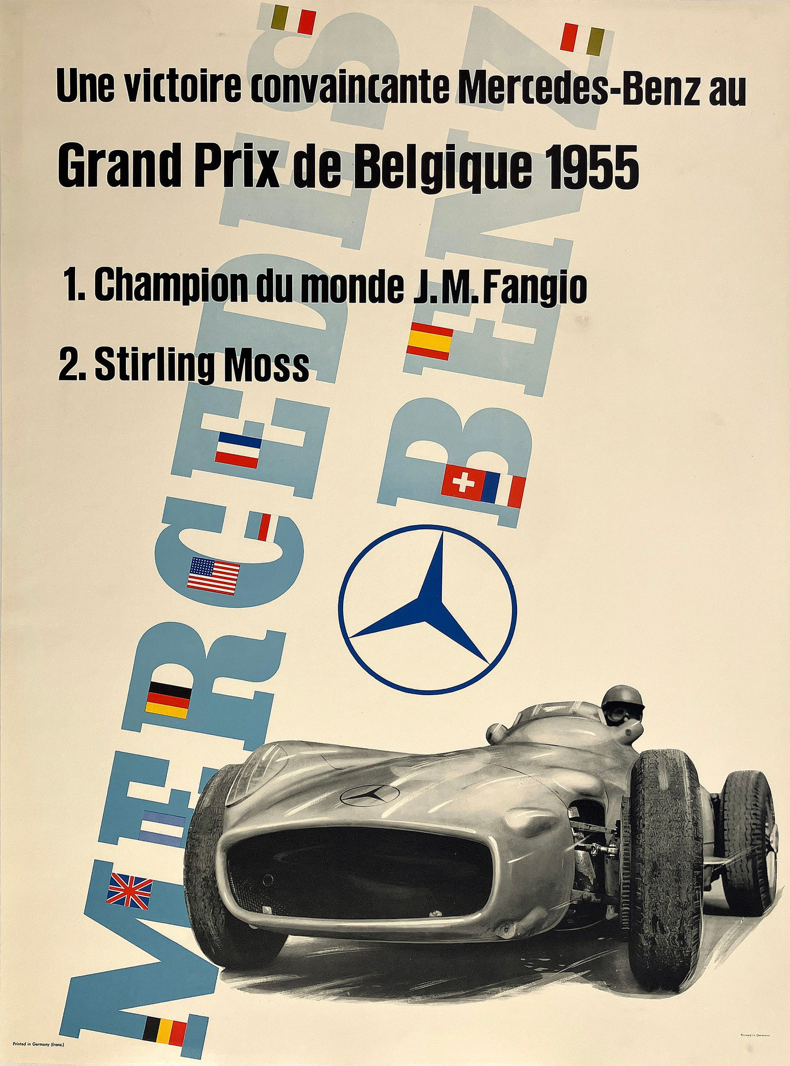 Original Vintage Mercedes Benz Poster Grand Prix de Belgique 1955 Anton Stankowski Formula One Fangi (1 of 1)