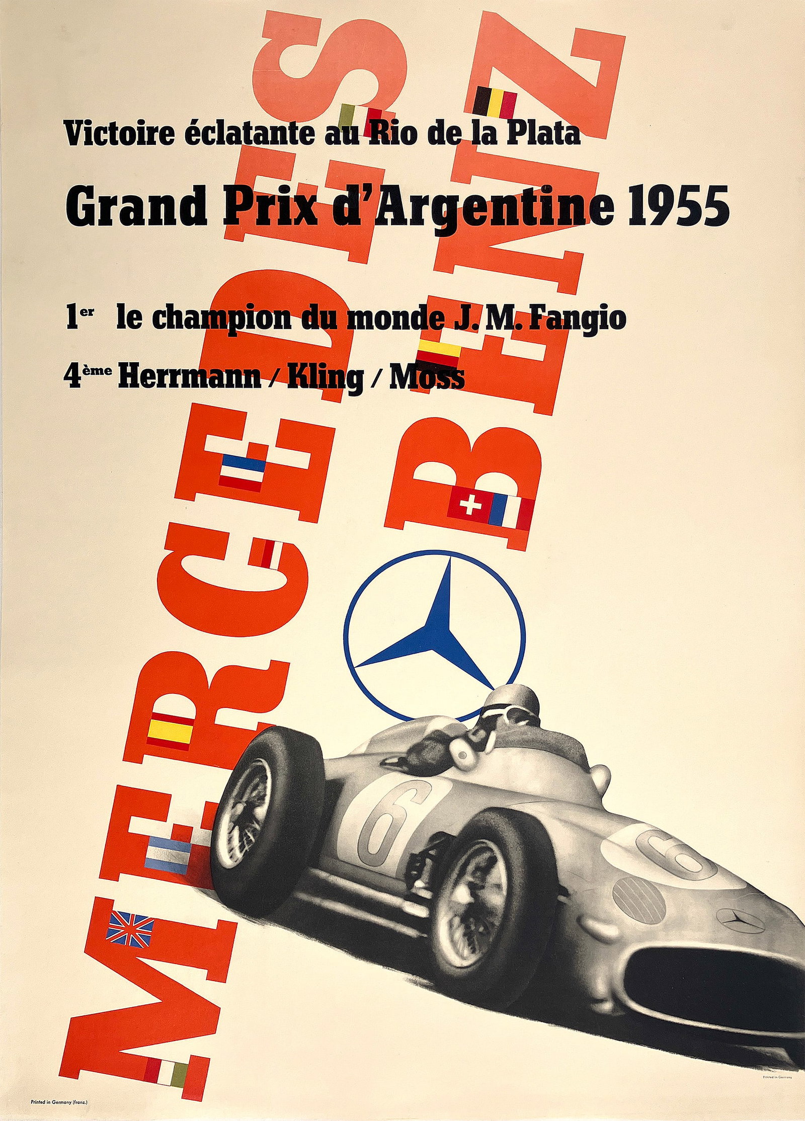 Original Vintage Mercedes Benz Car Racing Poster Grand Prix d'Argentine 1955 Anton Stankowski (1 of 1)