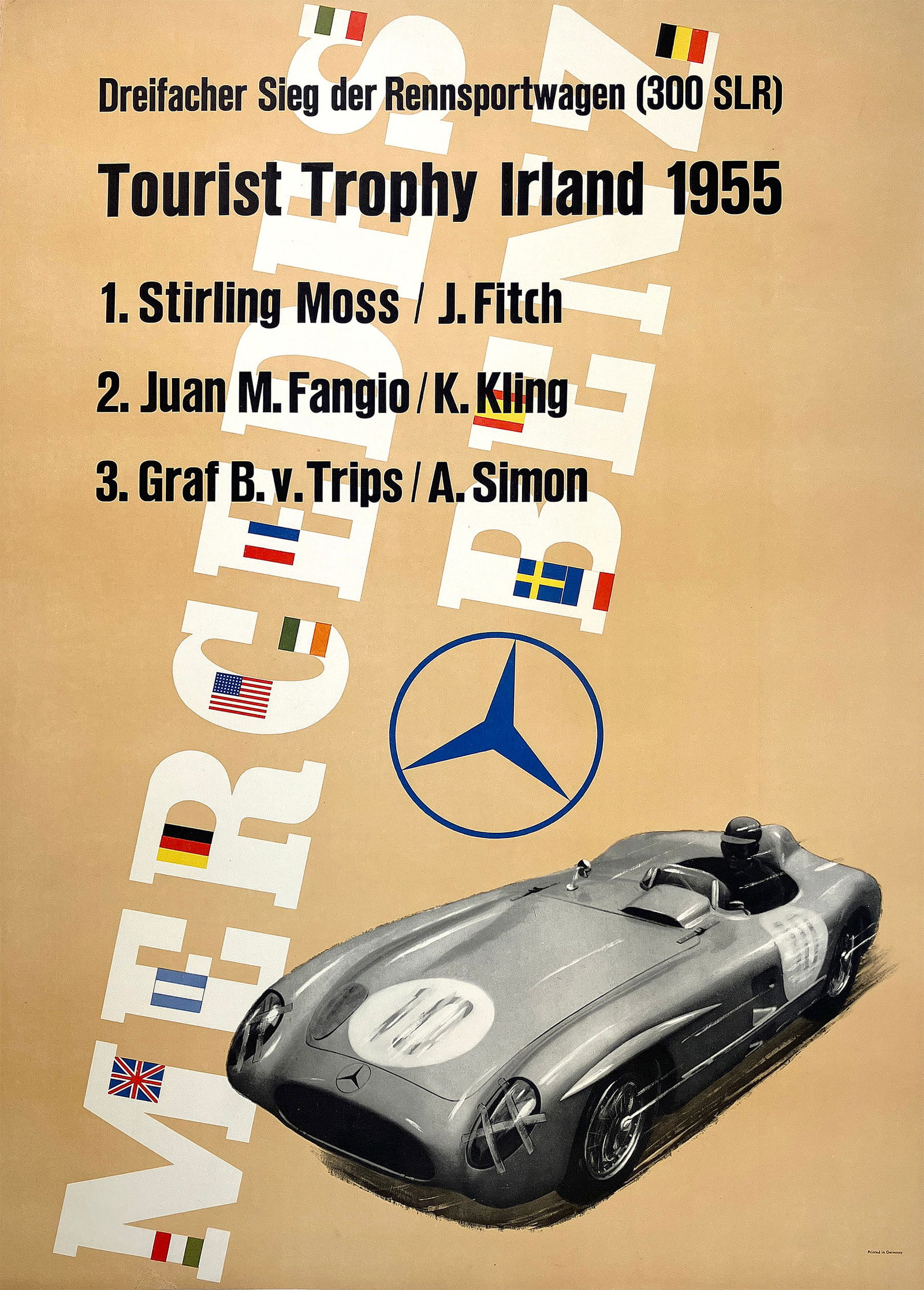 Original Vintage Mercedes Benz Tourist Trophy Irland 1955 Poster by Anton Stankowski Formula One (1 of 1)