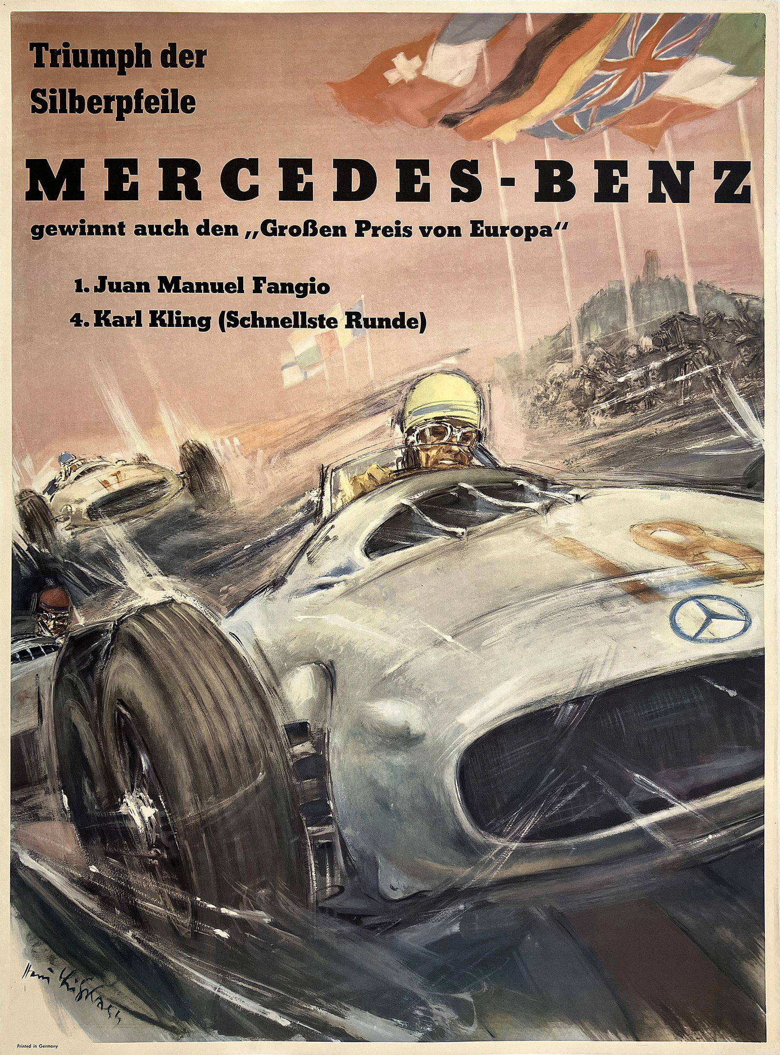 Original Vintage Mercedes Benz Triumph der Silberpfeile by Hans Liska 1954 Grand Prix Formula One (1 of 1)