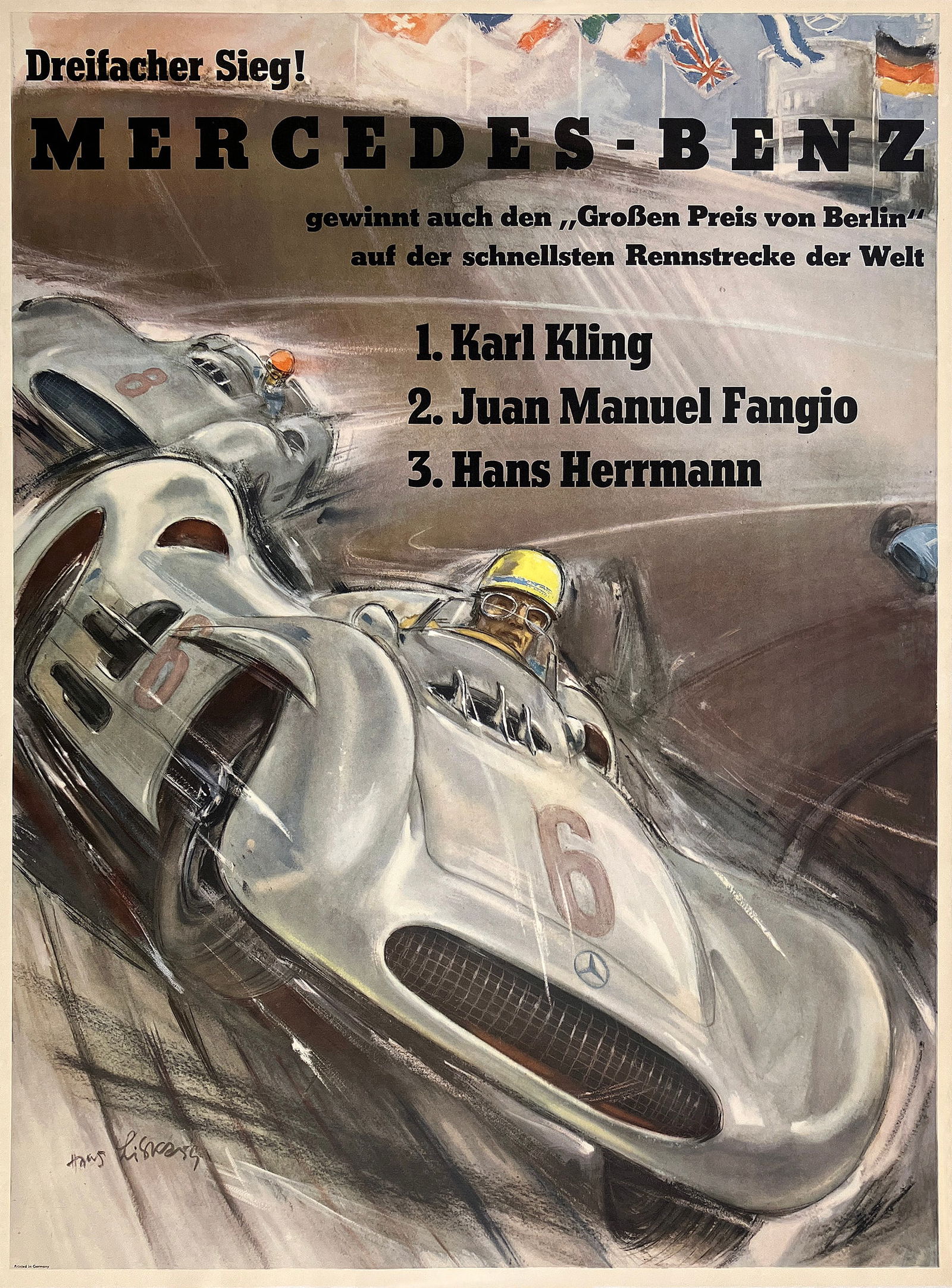 Original Vintage Mercedes Benz Poster 1952 Berlin Grand Prix by Hans Liska (1 of 1)