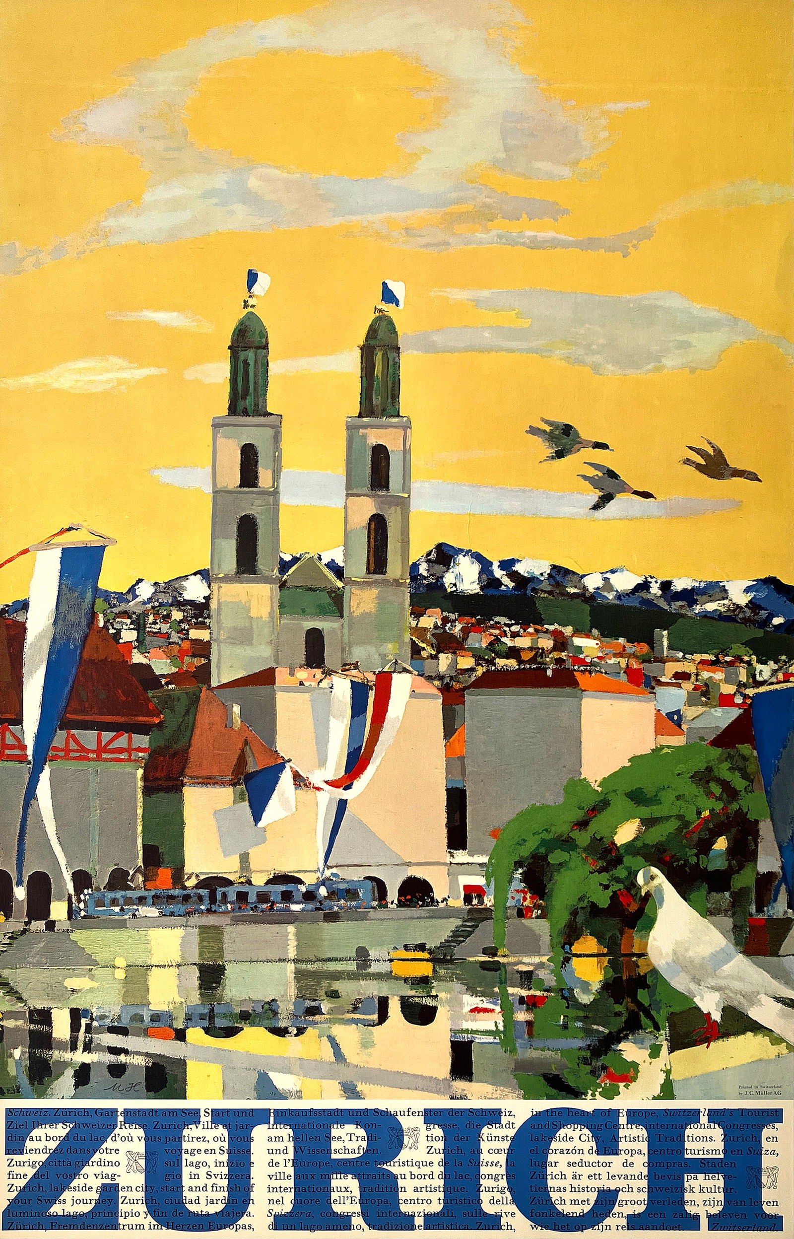 Original Vintage Zurich Travel Poster c1950 (1 of 1)