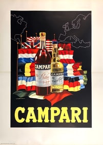 Original Vintage Campari World Flags Poster by Nonni 1959 Oversize