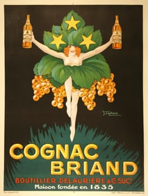 Original Cognac Briand Poster by Stephane c1925 Woman Holding Bottles