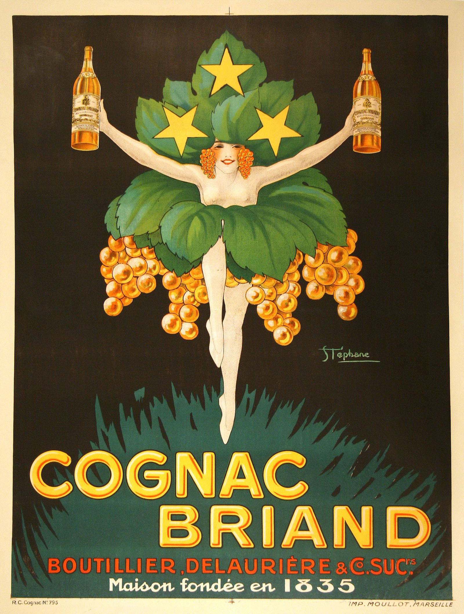 Original Cognac Briand Poster by Stephane c1925 Woman Holding Bottles (1 of 1)