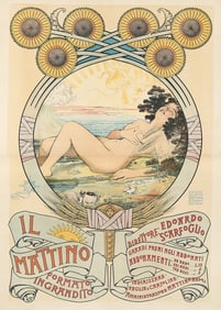 Original Vintage Il Mattino Newspaper Poster by Giovanni Mataloni 1896 Nude Italian