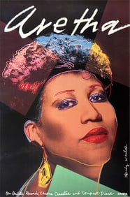 Original Vintage Aretha Franklin Record Poster by Andy Warhol Pop Art 1986