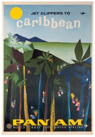 Original Vintage Pan Am 1960's Poster by Aaron Fine - Jet Clippers to Caribbean