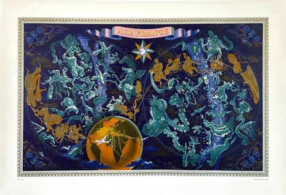 Original Air France Map of the Zodiac Created by Lucien Boucher in 1950