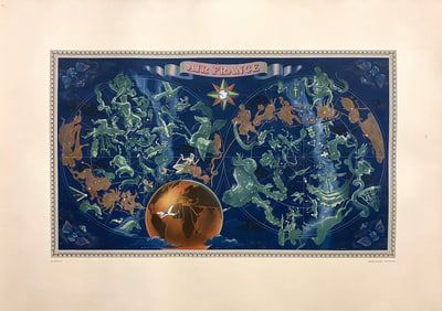 Original Vintage Air France Horoscope Poster by Lucien Boucher 1953 Small Format